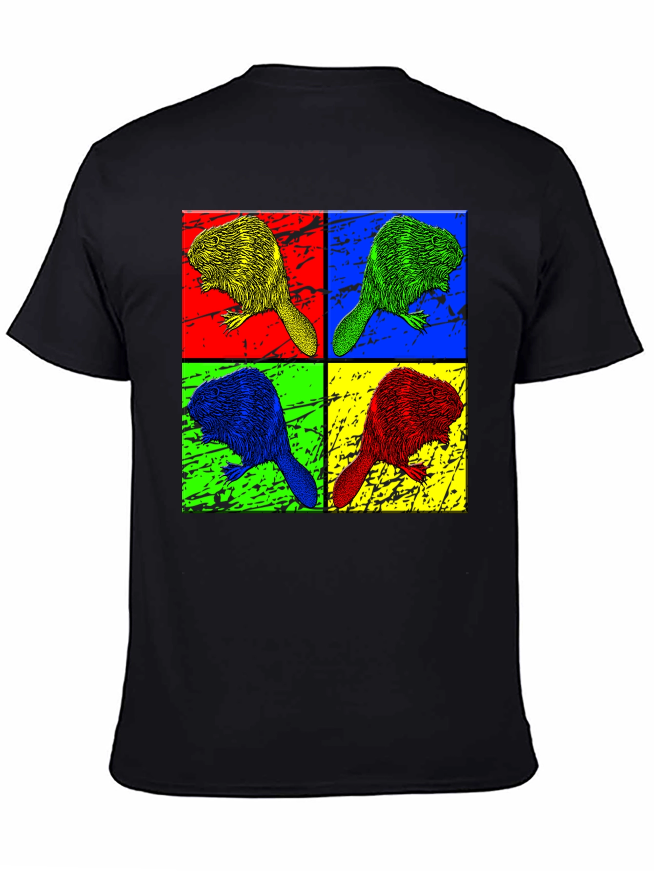 Pop Art Beaver Graphic Print Crew Neck T-Shirt