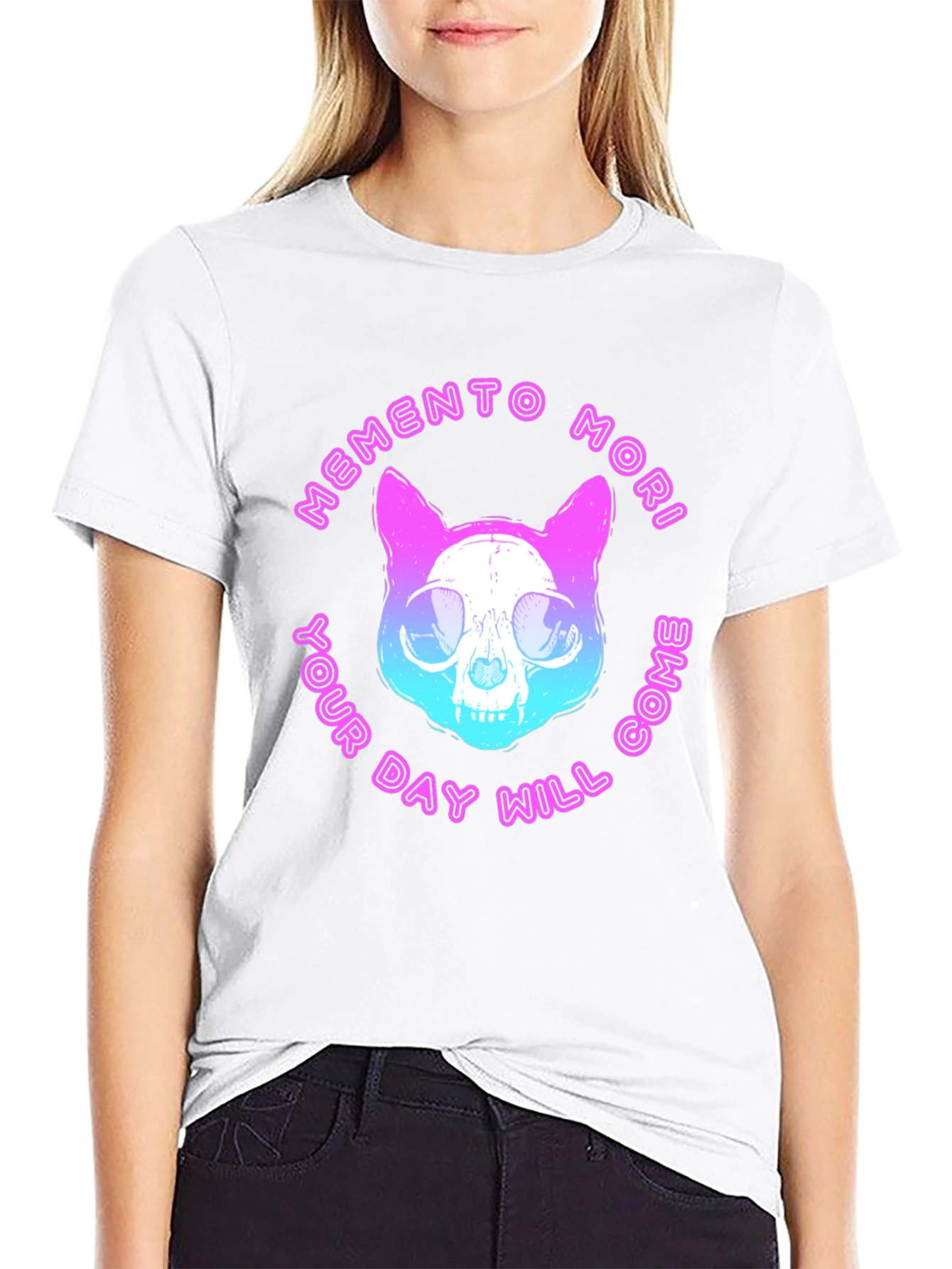 Memento Mori Cat Skull Graphic T-Shirt