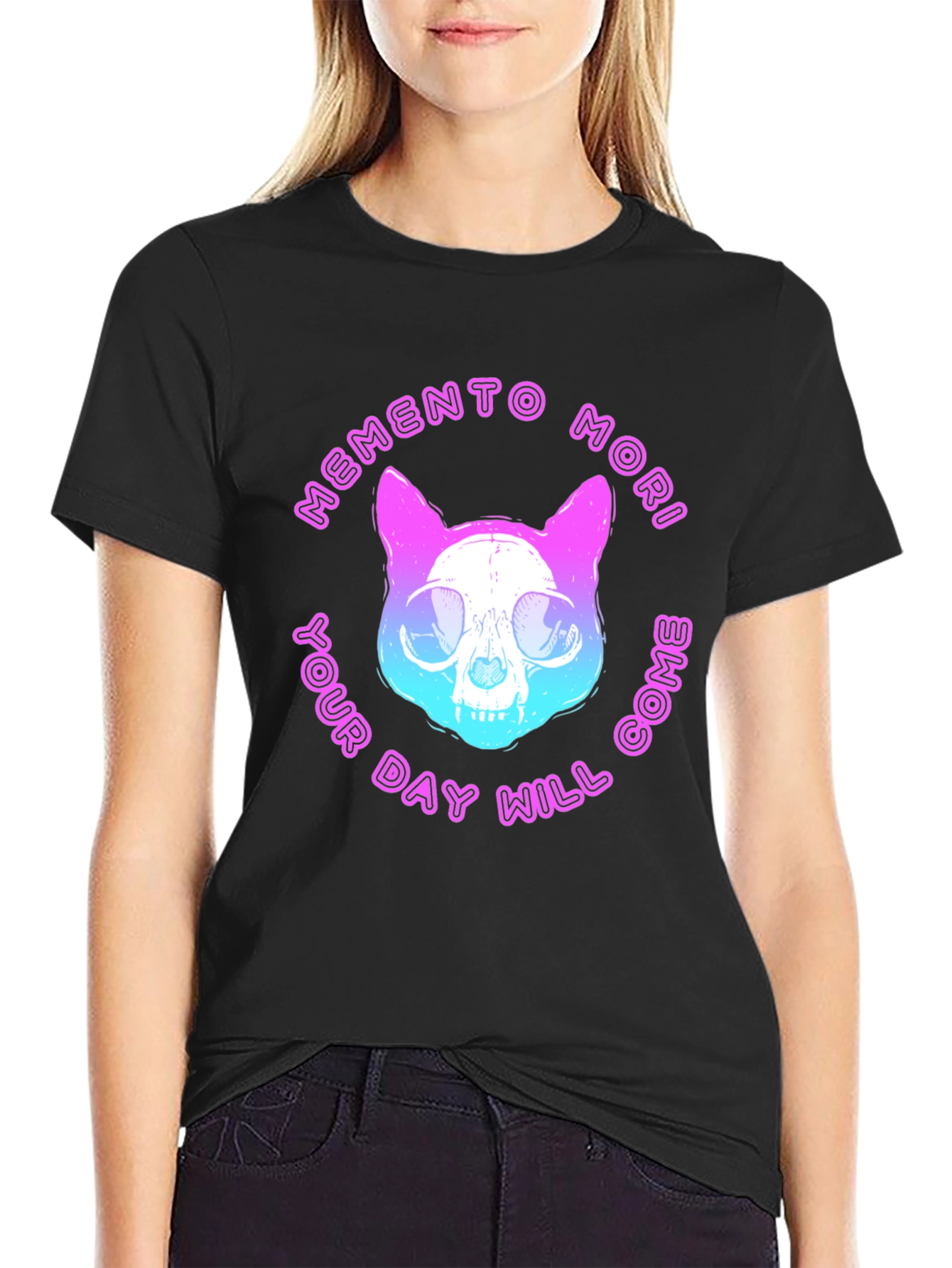 Memento Mori Cat Skull Graphic T-Shirt