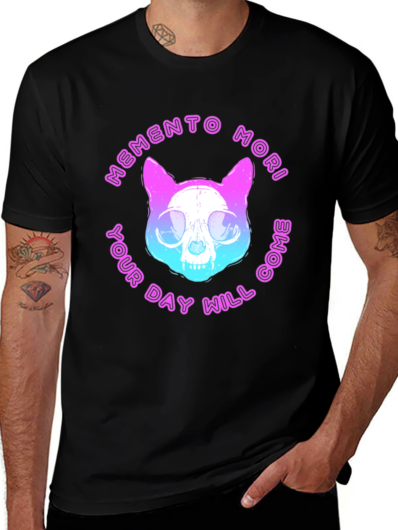Memento Mori Cat Skull Graphic T-Shirt