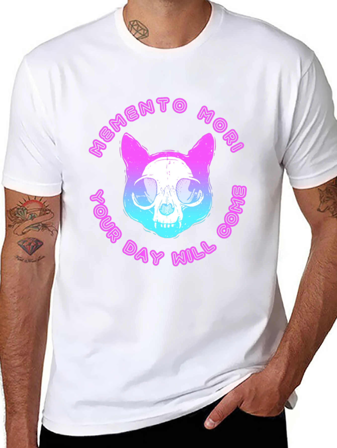 Memento Mori Cat Skull Graphic T-Shirt
