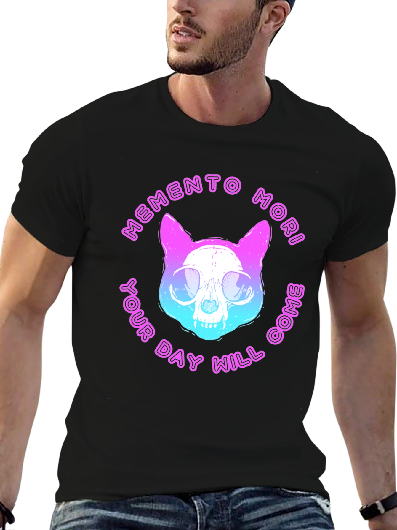 Memento Mori Cat Skull Graphic T-Shirt