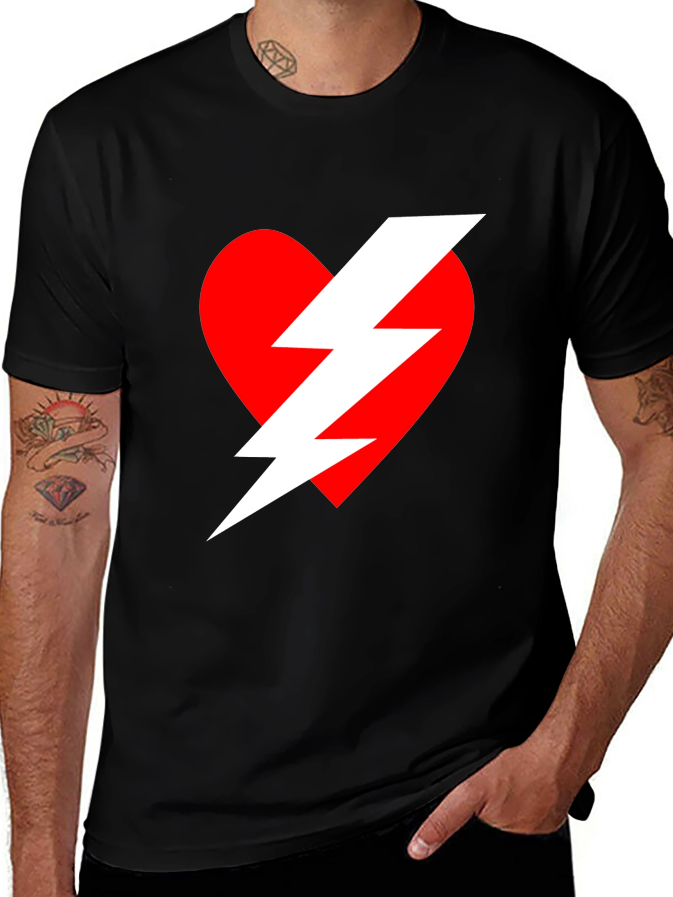 Heart Lightning Bolt Graphic Tee - Black