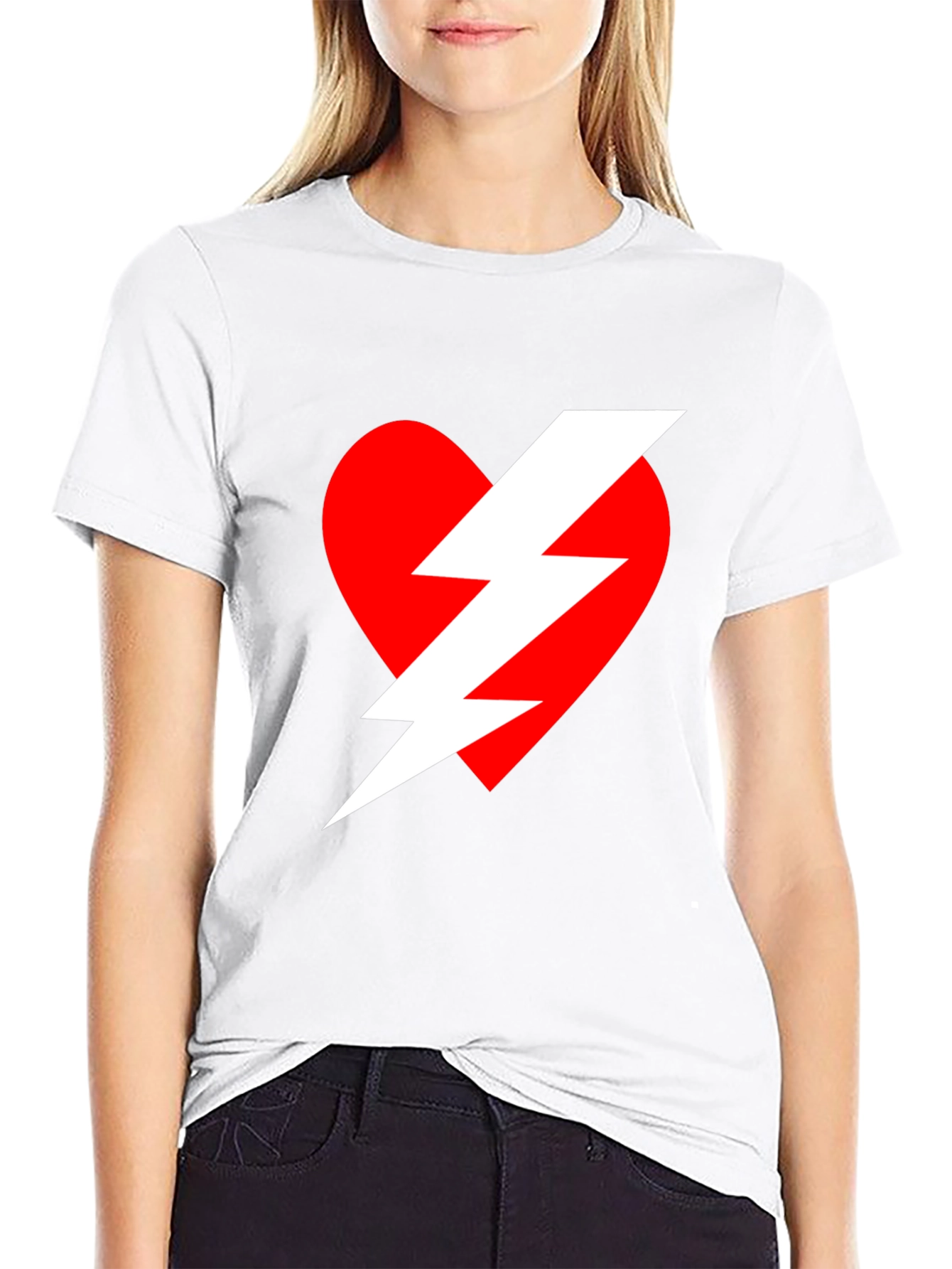Heart Lightning Bolt Graphic Tee - Black