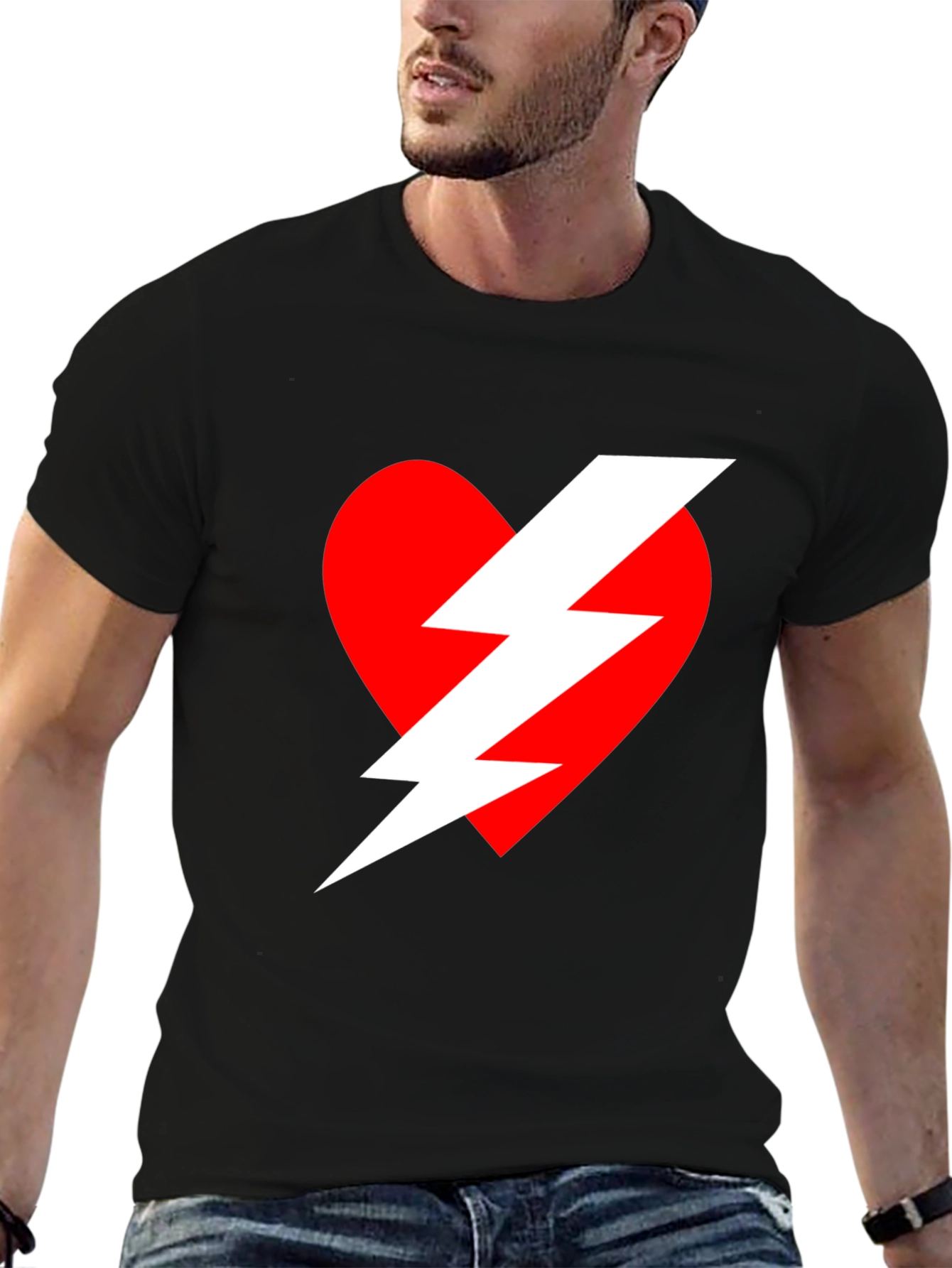 Heart Lightning Bolt Graphic Tee - Black