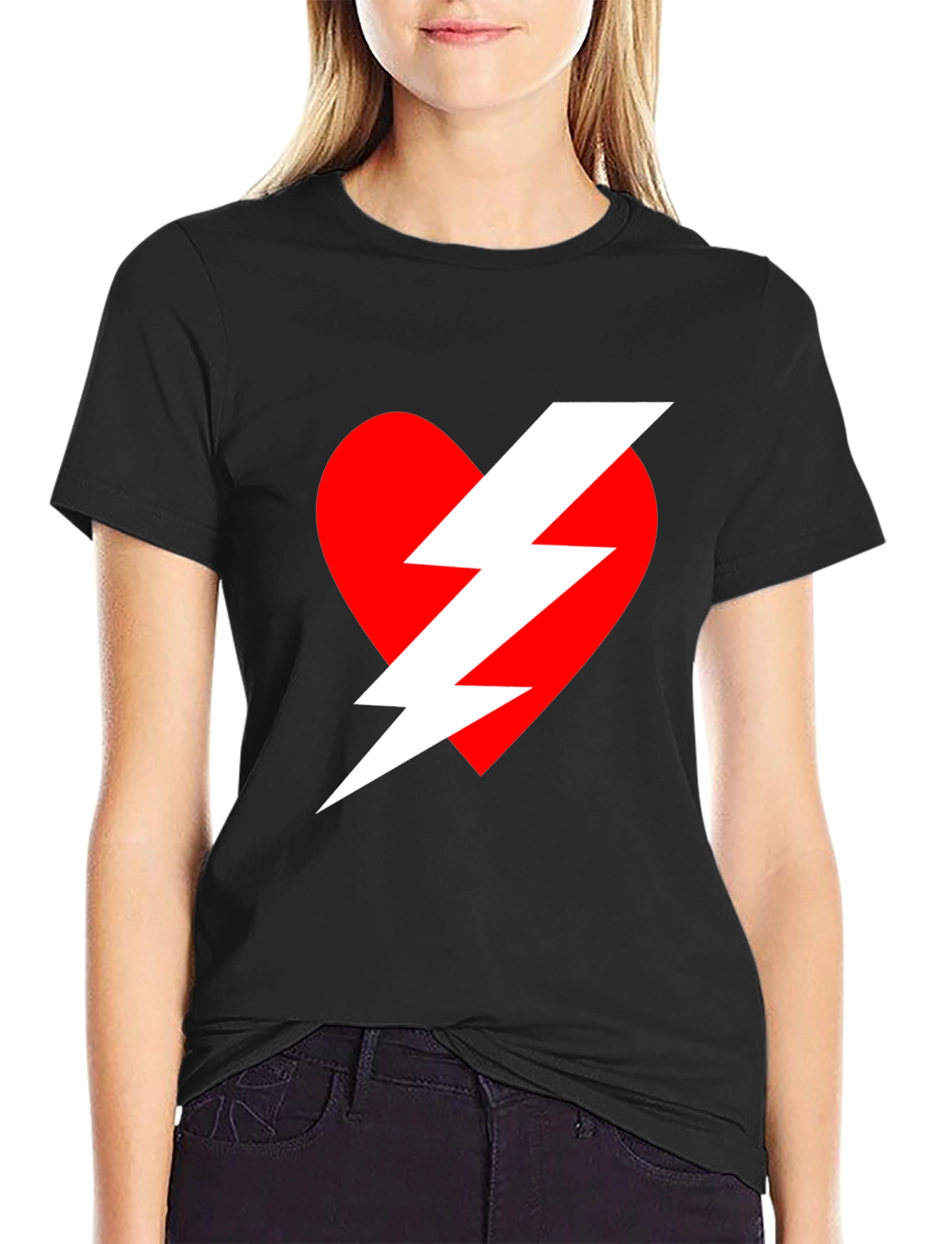 Heart Lightning Bolt Graphic Tee - Black