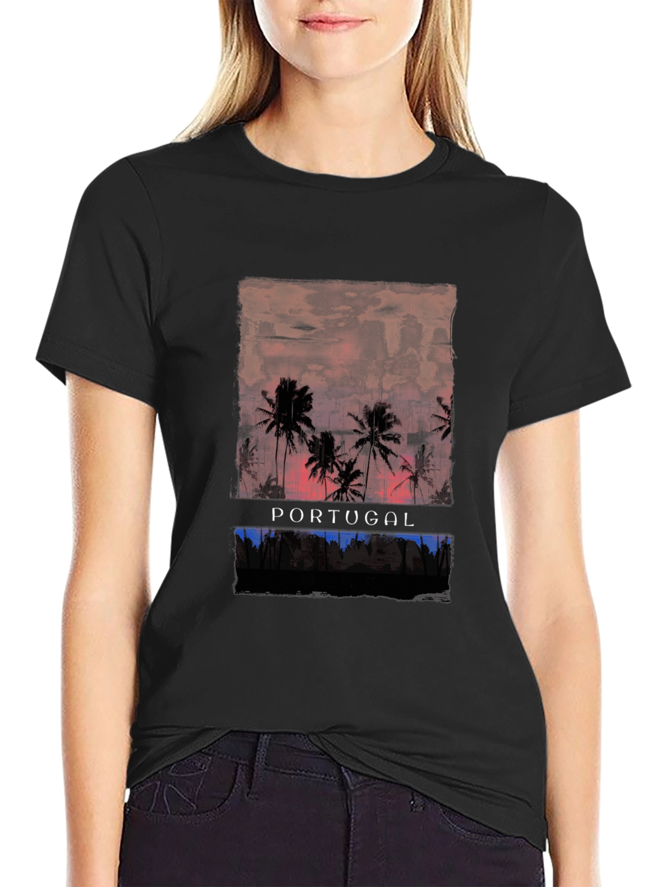 Portugal Palm Sunset Graphic T-Shirt