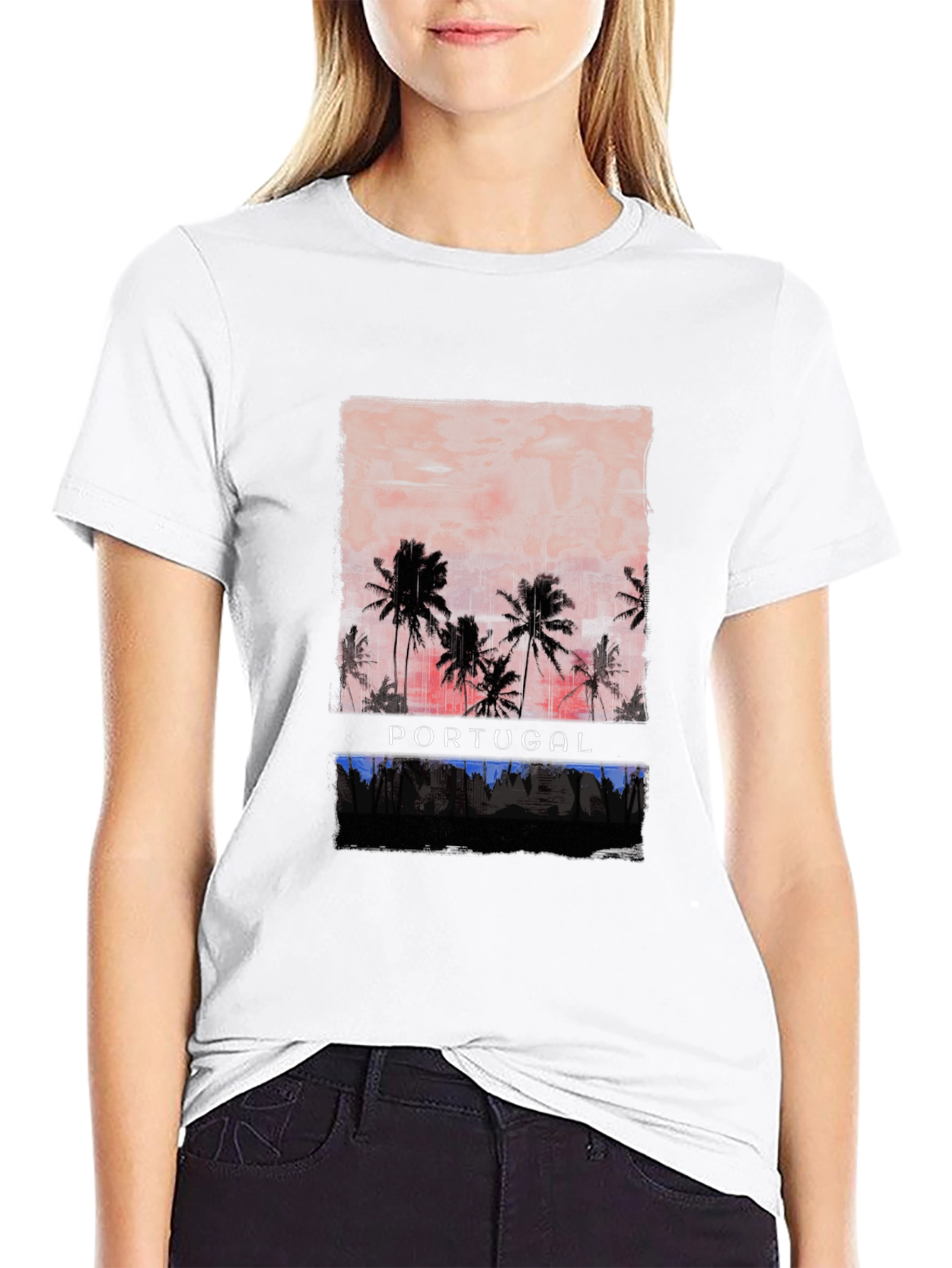 Portugal Palm Sunset Graphic T-Shirt