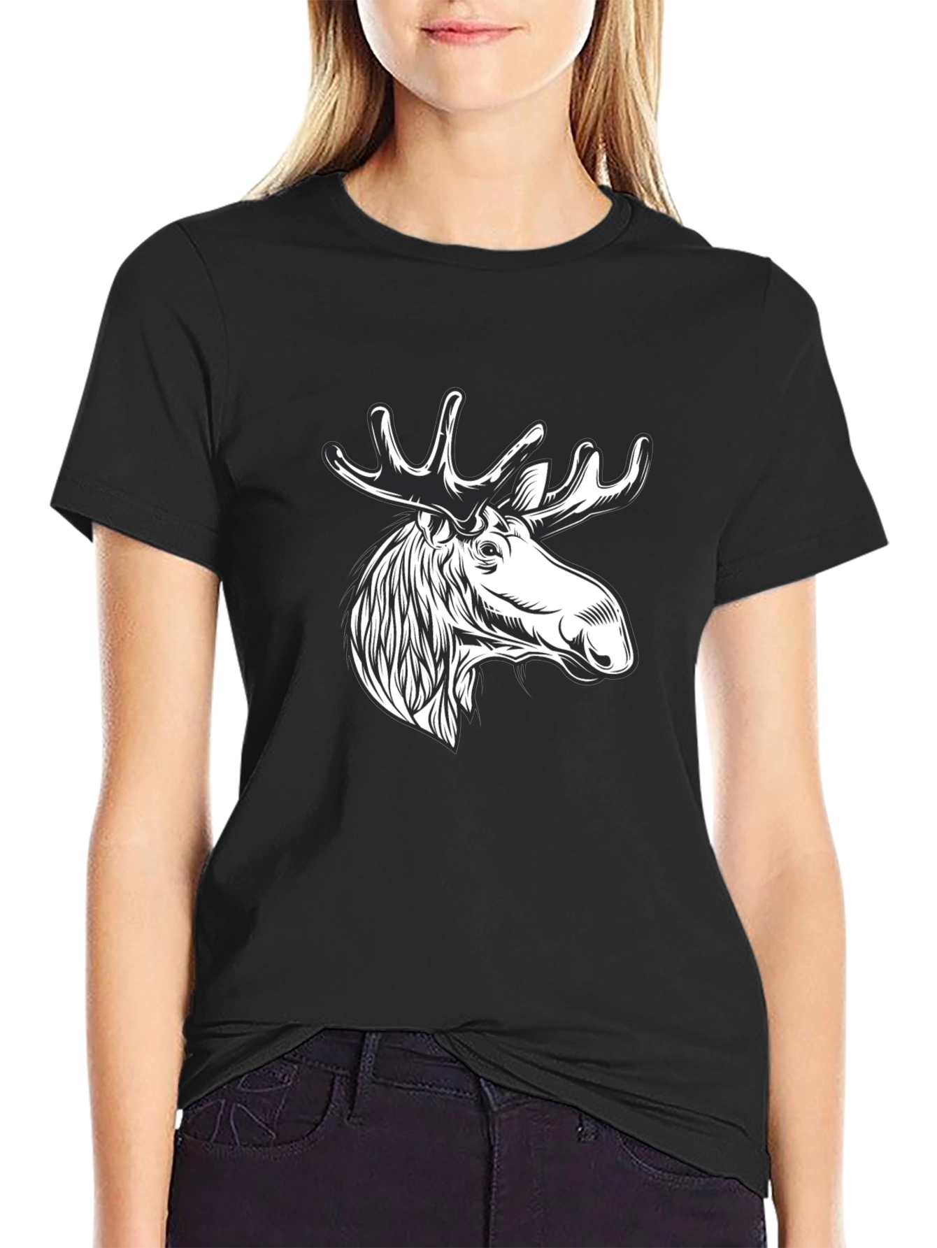 Moose Graphic Tee - Mens Black Cotton T-Shirt
