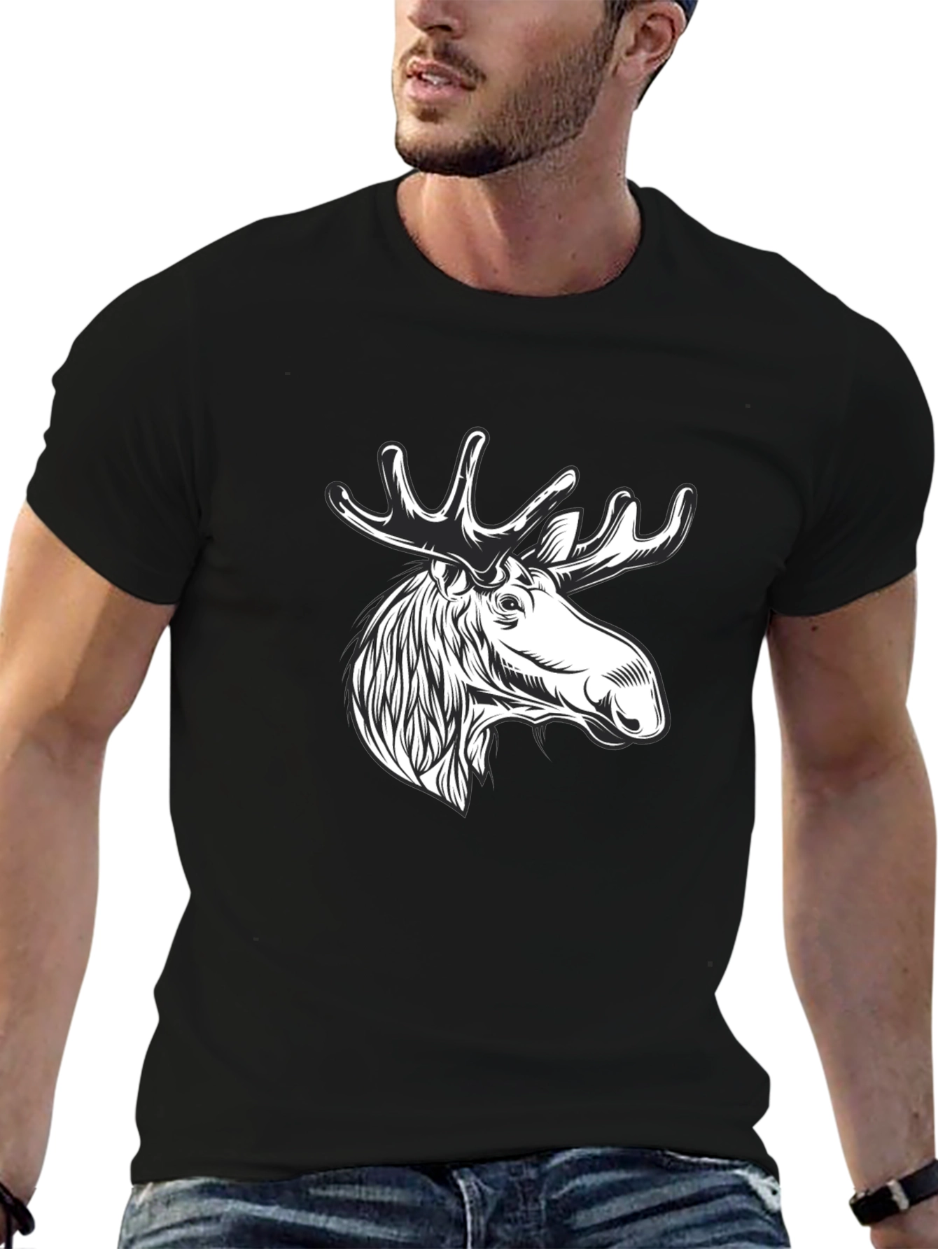 Moose Graphic Tee - Mens Black Cotton T-Shirt