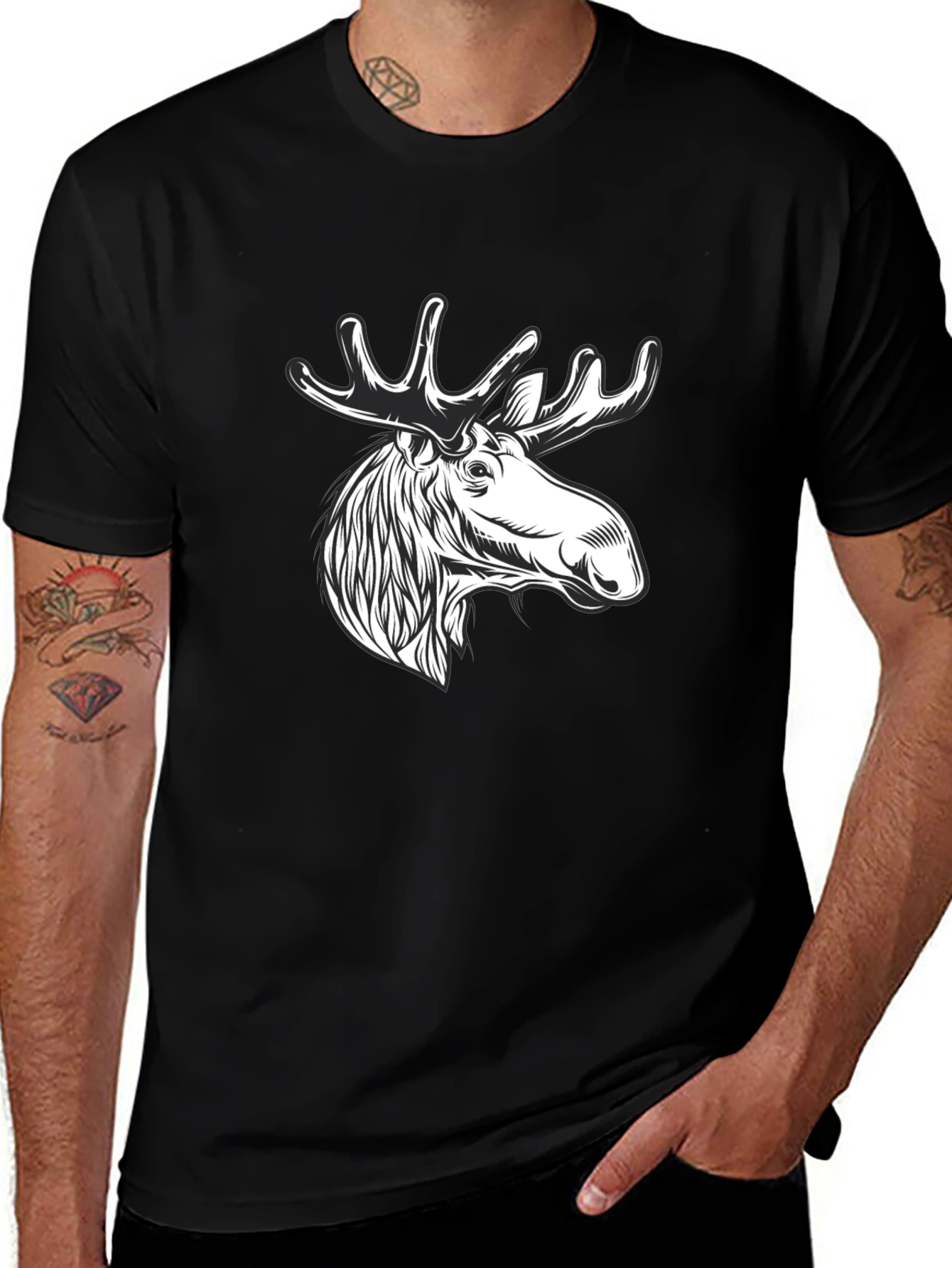 Moose Graphic Tee - Mens Black Cotton T-Shirt