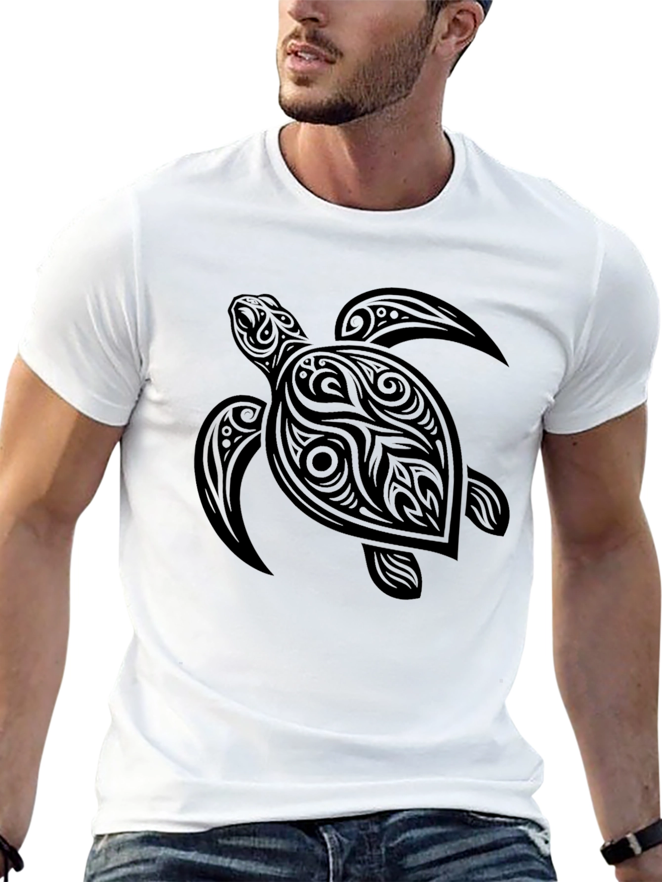 Tribal Turtle Graphic Tee - Mens Black T-Shirt