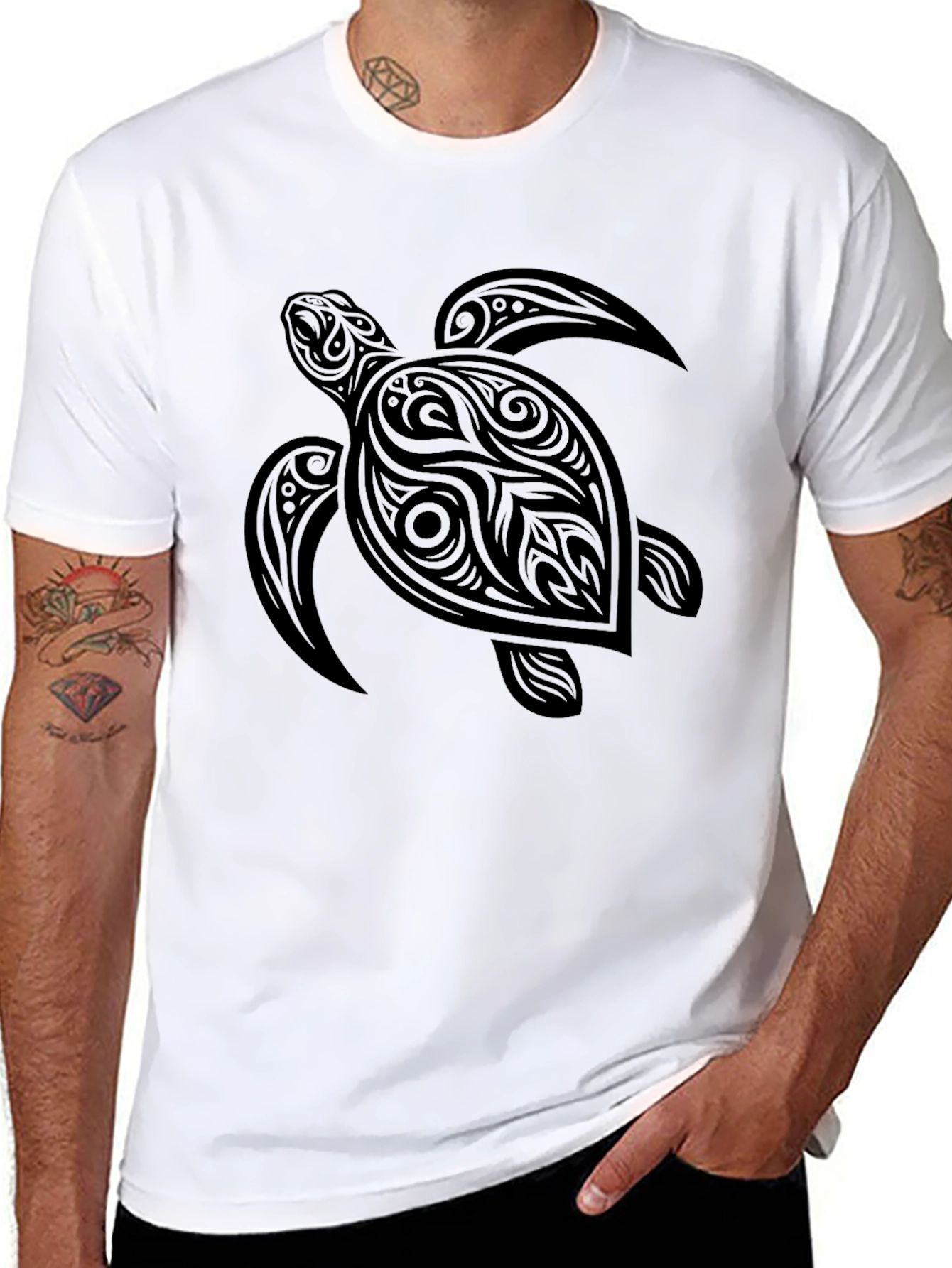 Tribal Turtle Graphic Tee - Mens Black T-Shirt