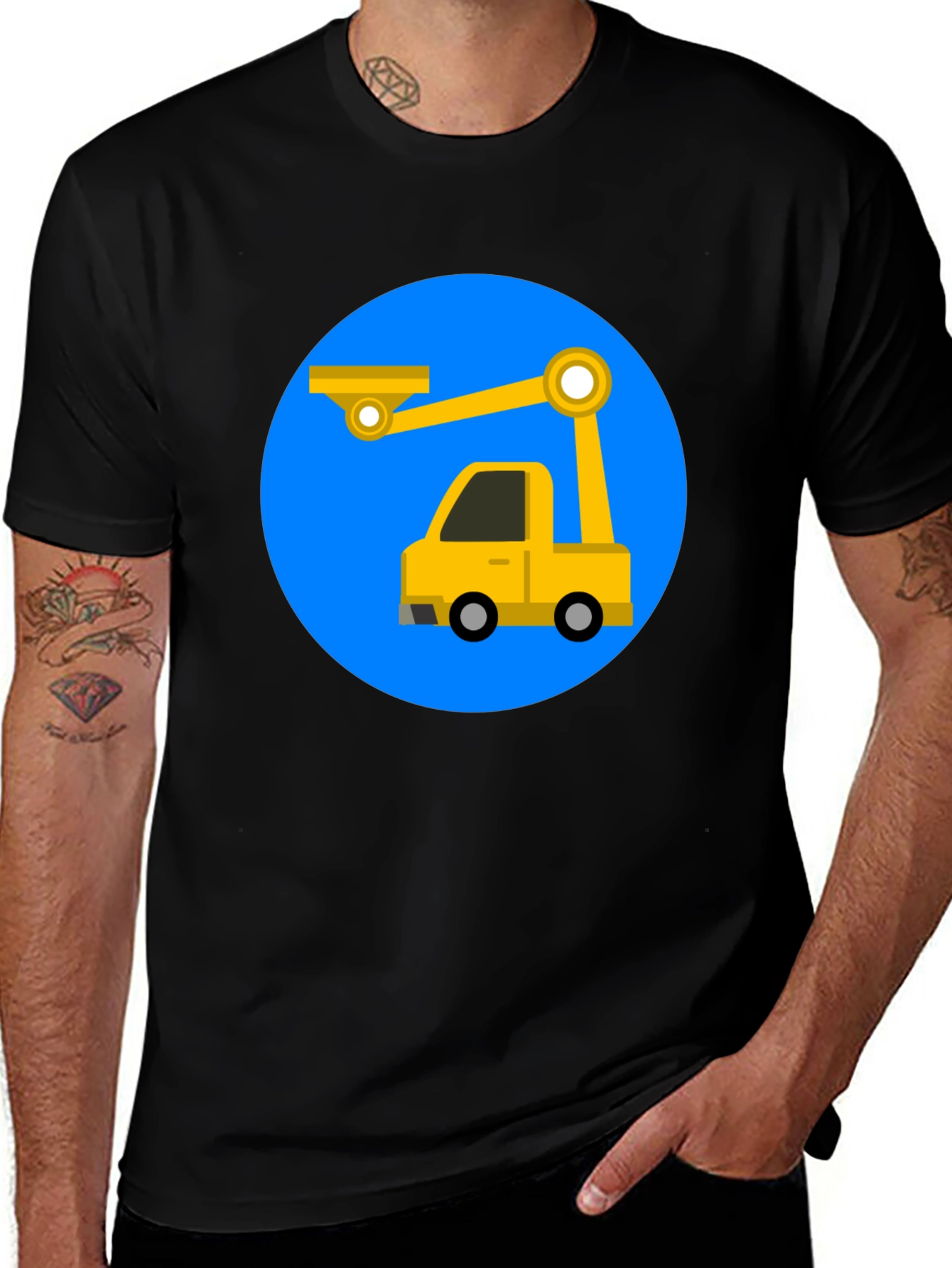 Cartoon Crane Truck T-Shirt - Black