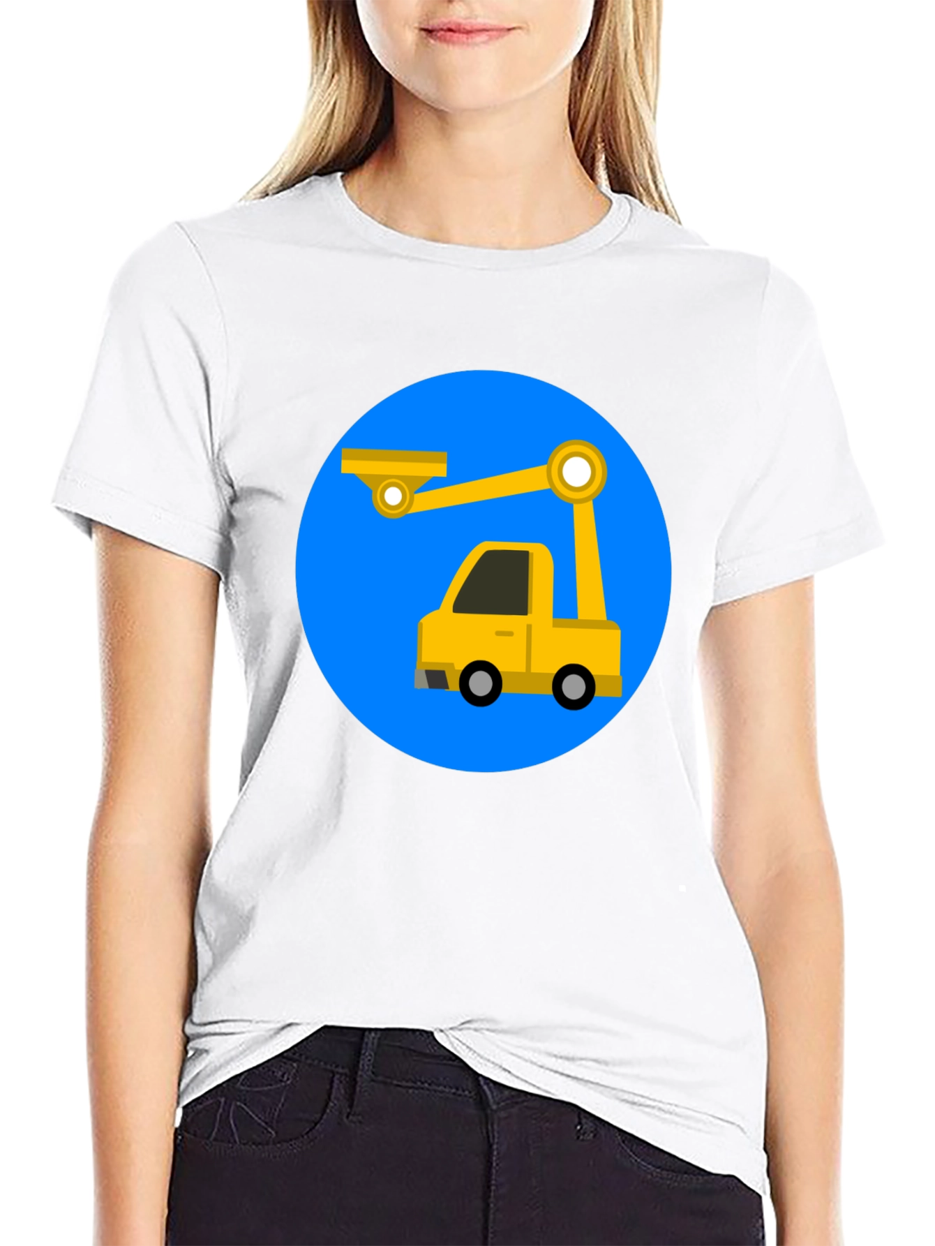 Cartoon Crane Truck T-Shirt - Black