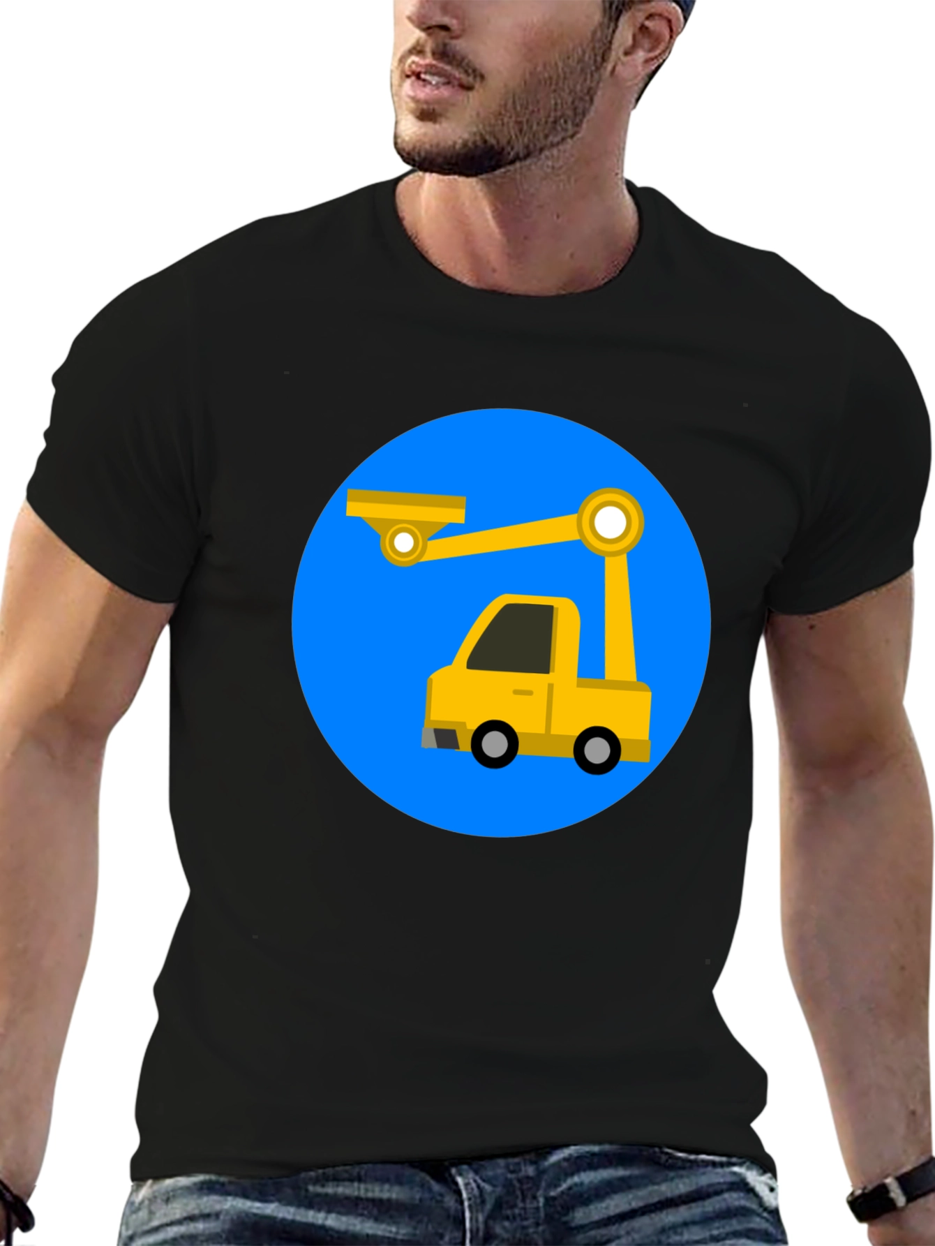 Cartoon Crane Truck T-Shirt - Black