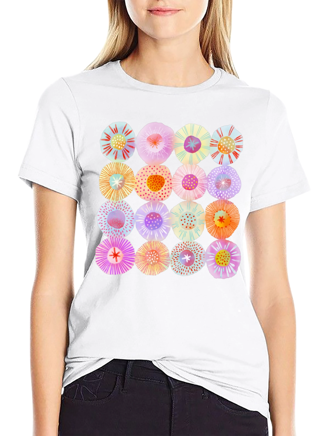 Abstract Floral Print Crew Neck T-Shirt