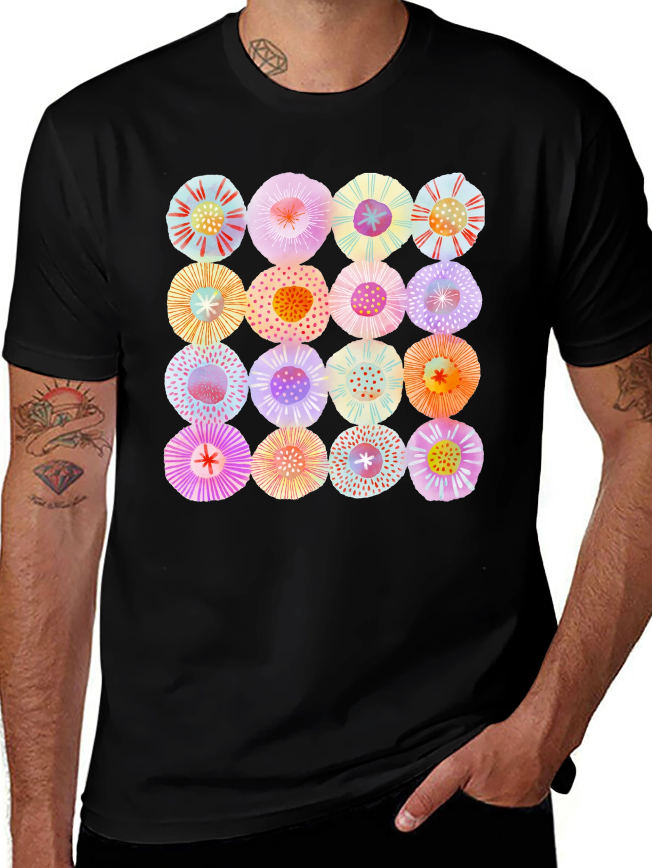 Abstract Floral Print Crew Neck T-Shirt