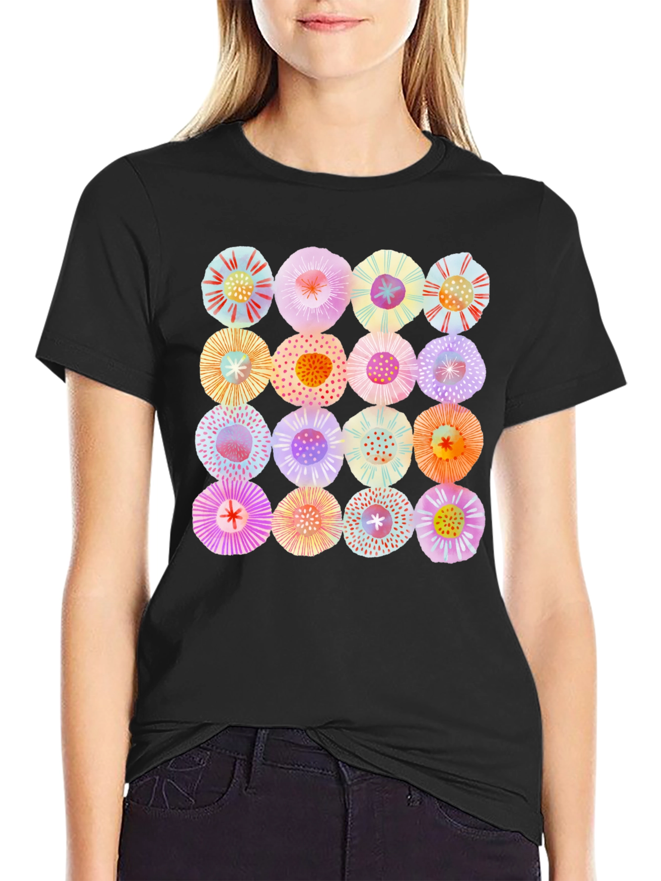 Abstract Floral Print Crew Neck T-Shirt