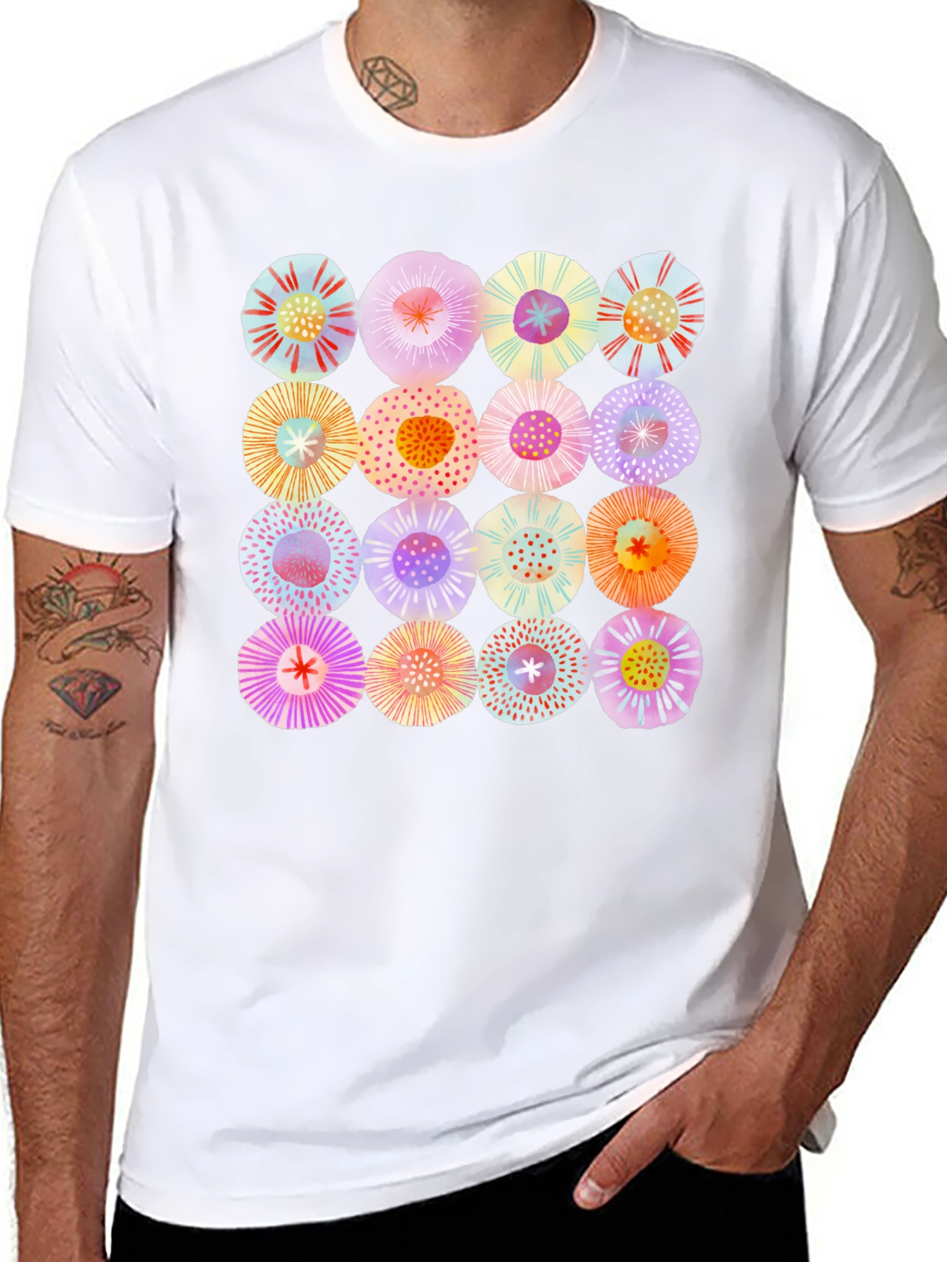 Abstract Floral Print Crew Neck T-Shirt