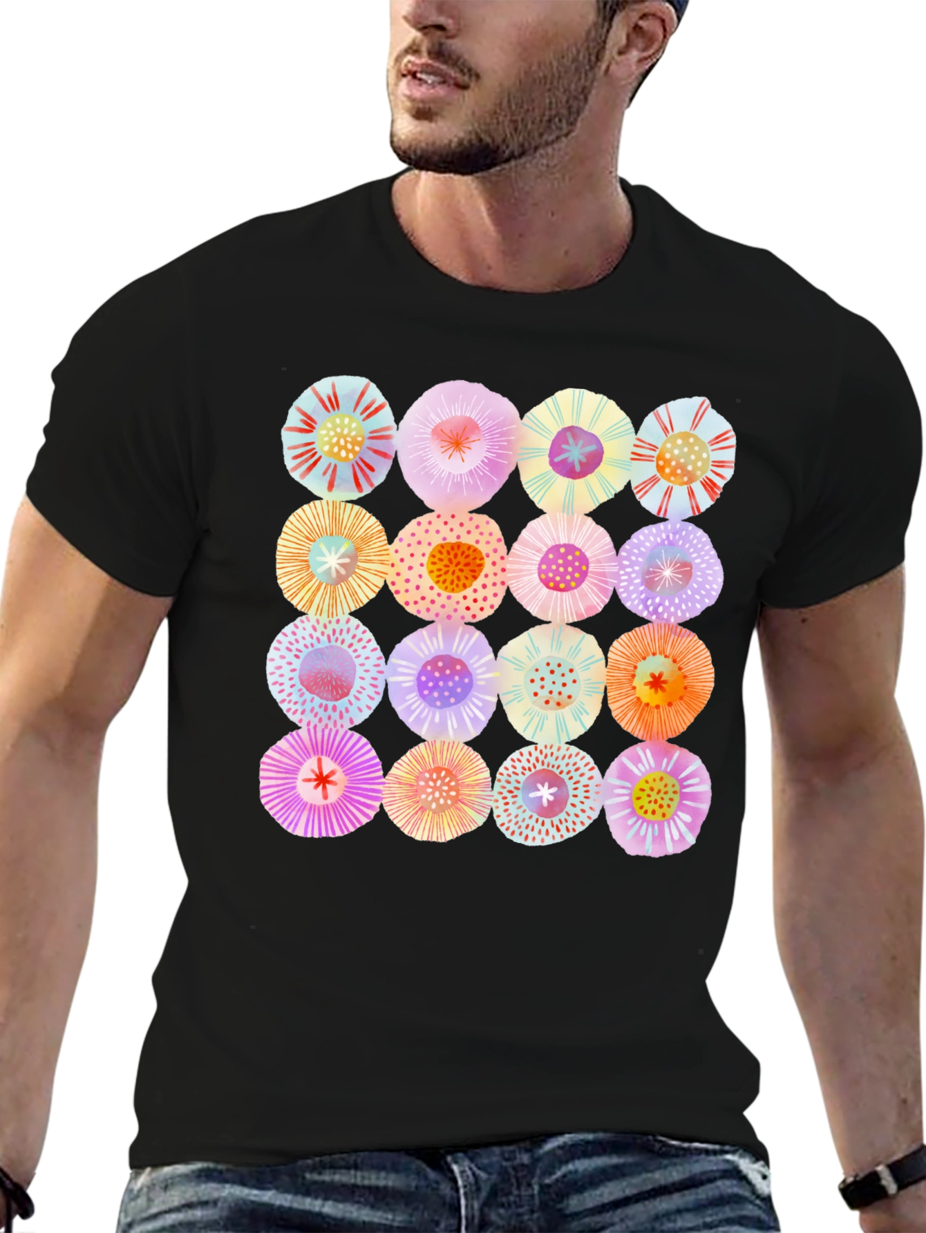 Abstract Floral Print Crew Neck T-Shirt