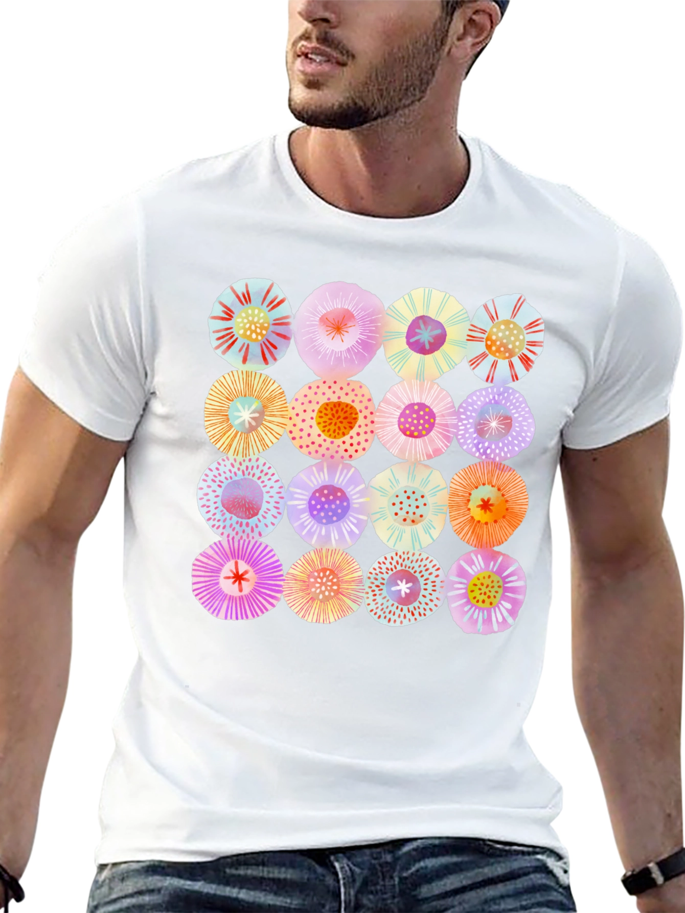 Abstract Floral Print Crew Neck T-Shirt