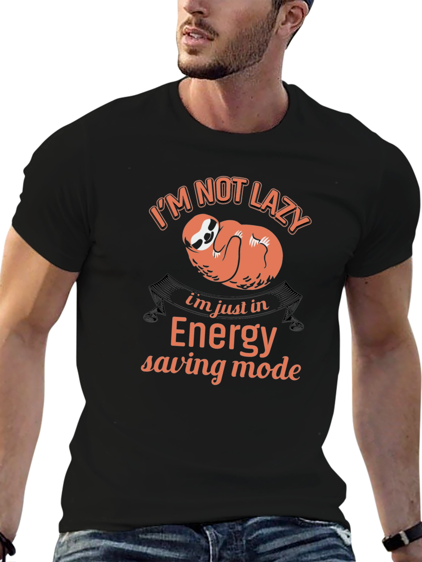 Funny Sloth Energy Saving Mode Black T-Shirt