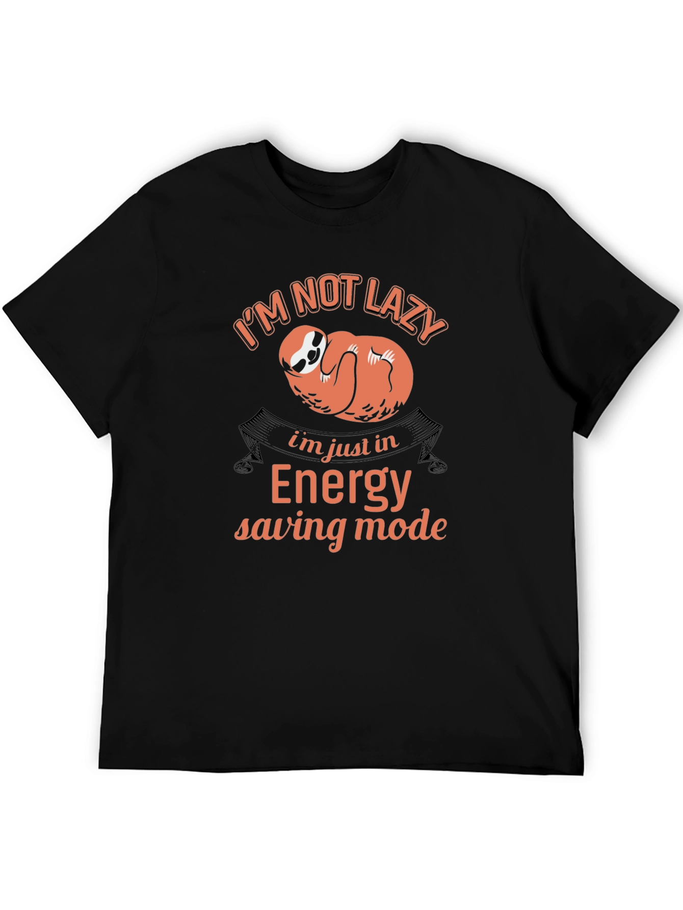 Funny Sloth Energy Saving Mode Black T-Shirt