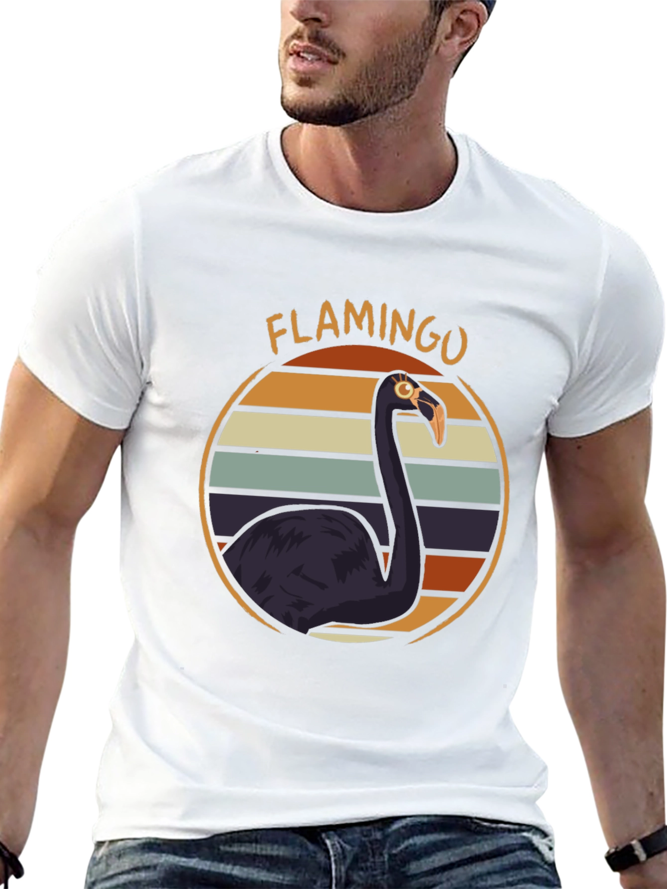 Retro Flamingo Graphic T-Shirt - Black