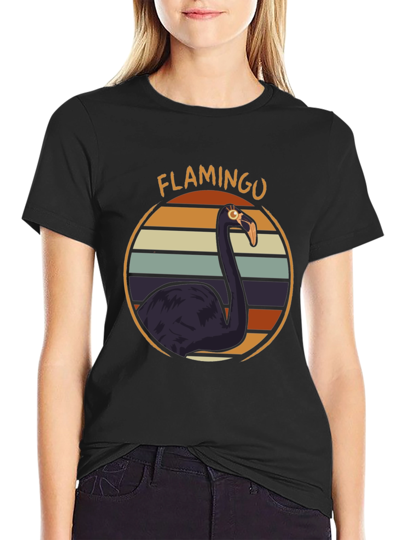 Retro Flamingo Graphic T-Shirt - Black