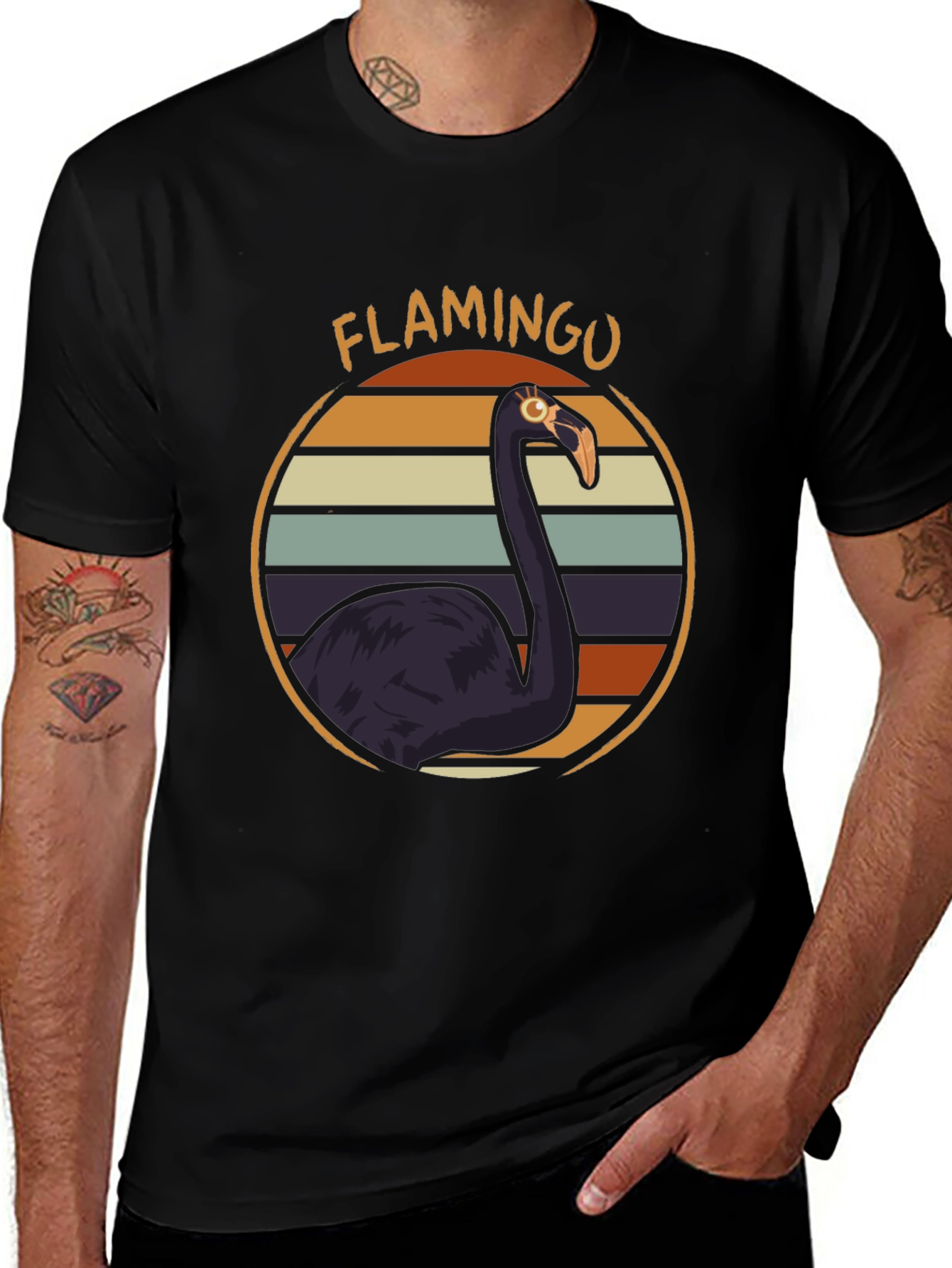 Retro Flamingo Graphic T-Shirt - Black