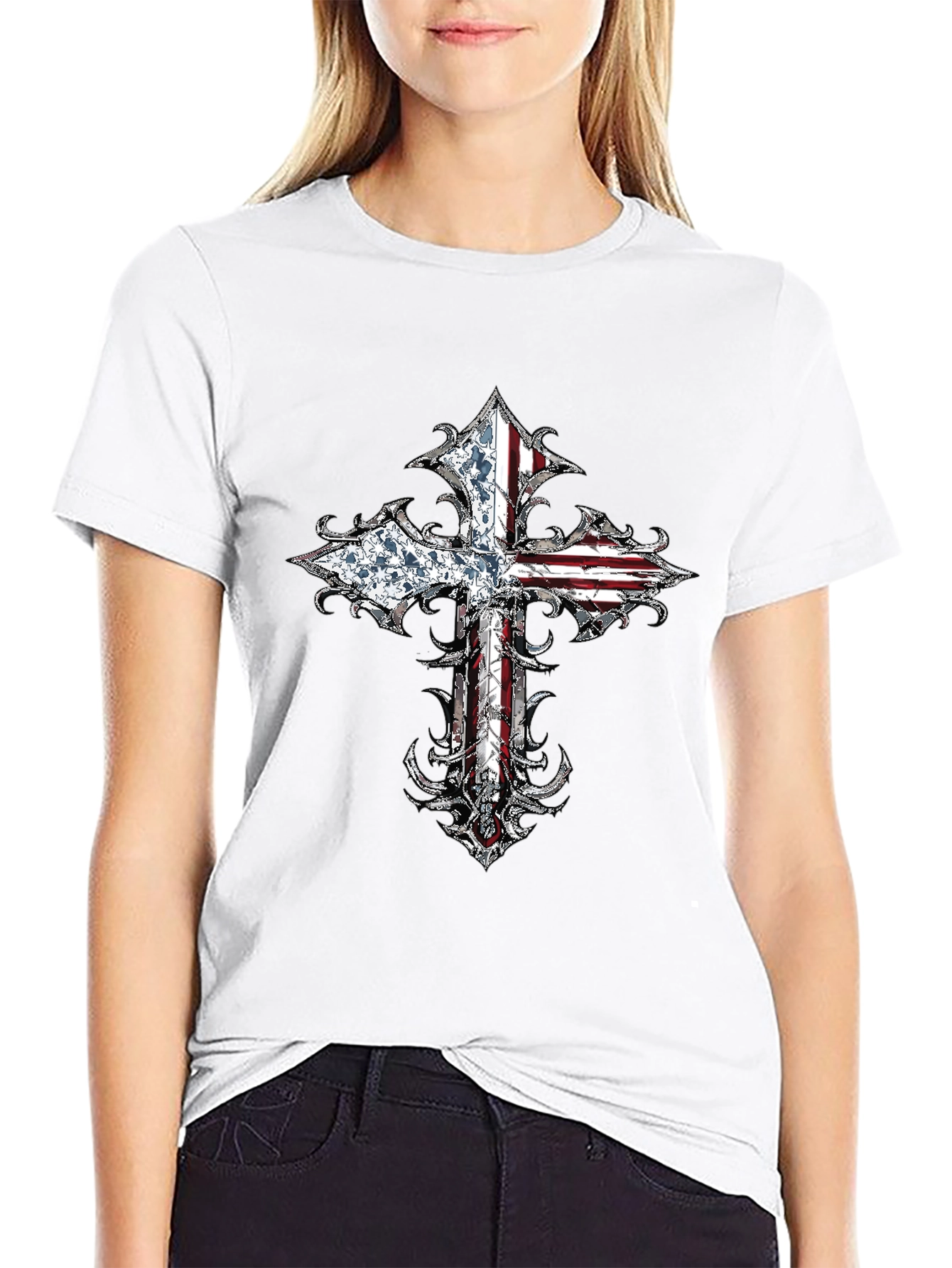 American Flag Cross Graphic T-Shirt