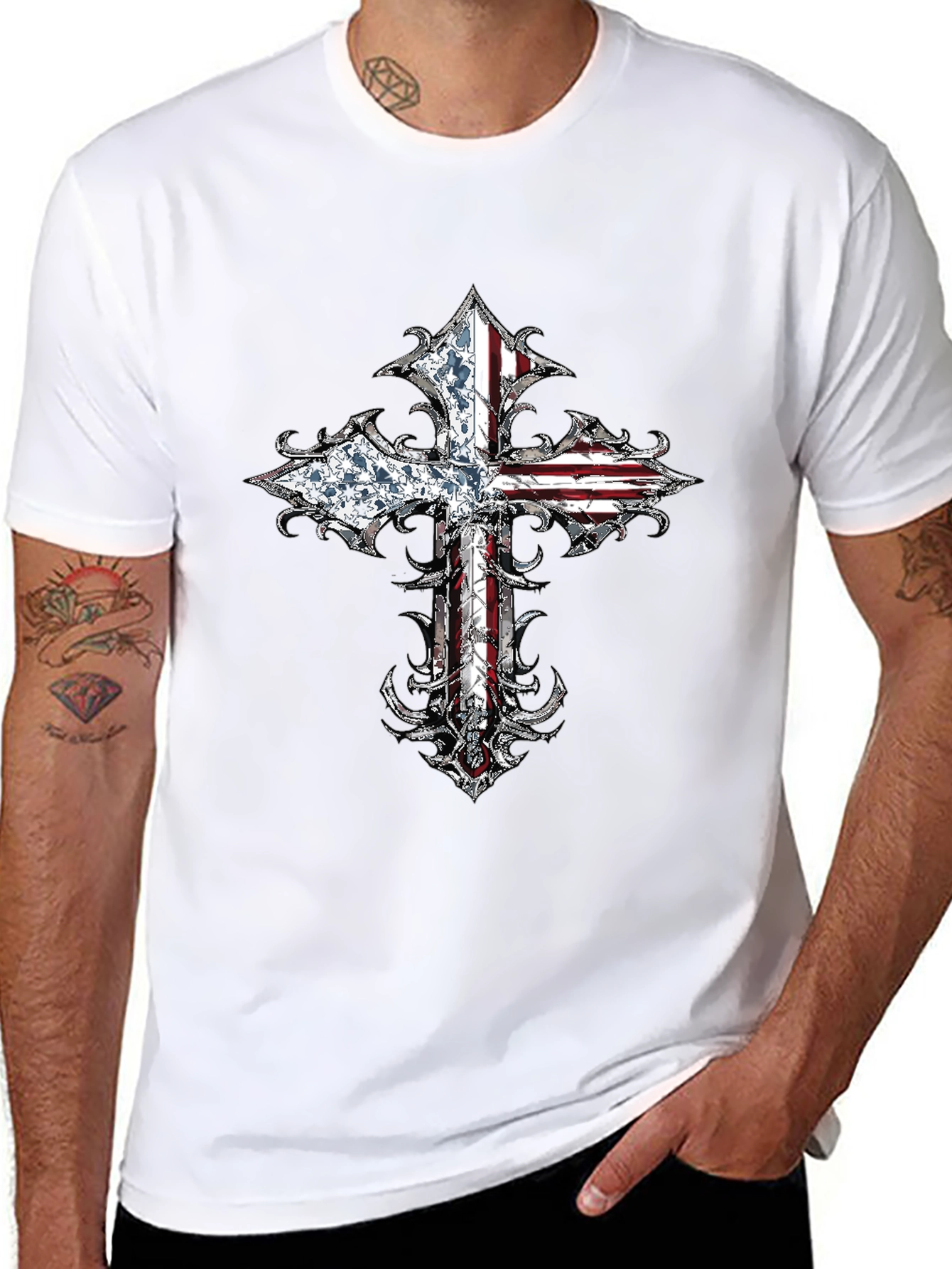 American Flag Cross Graphic T-Shirt