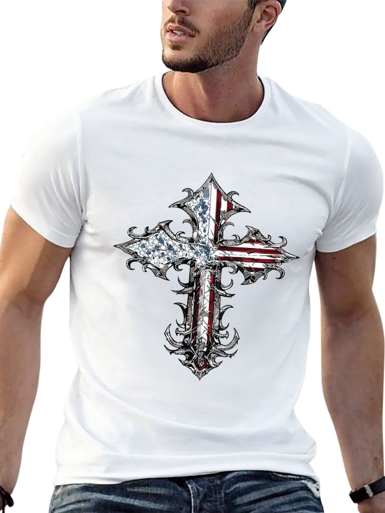 American Flag Cross Graphic T-Shirt