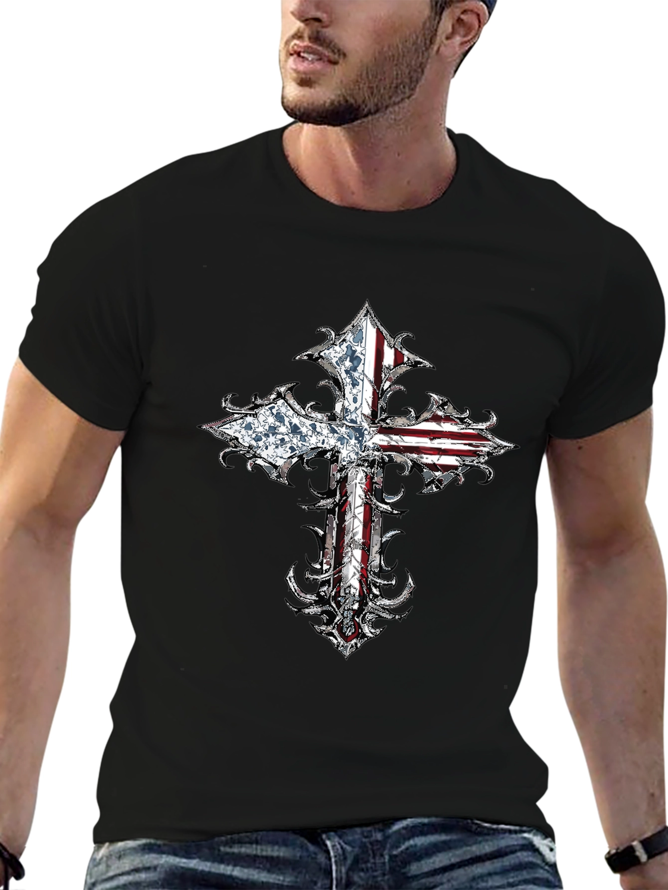 American Flag Cross Graphic T-Shirt