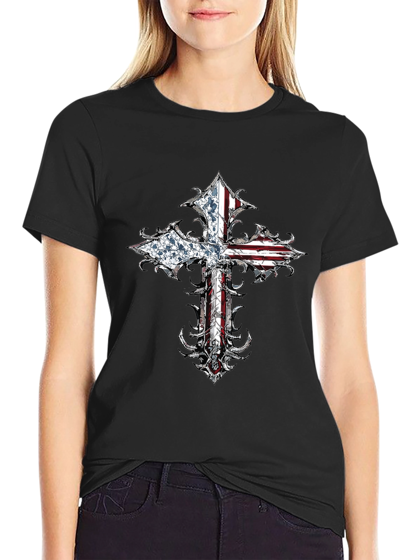 American Flag Cross Graphic T-Shirt