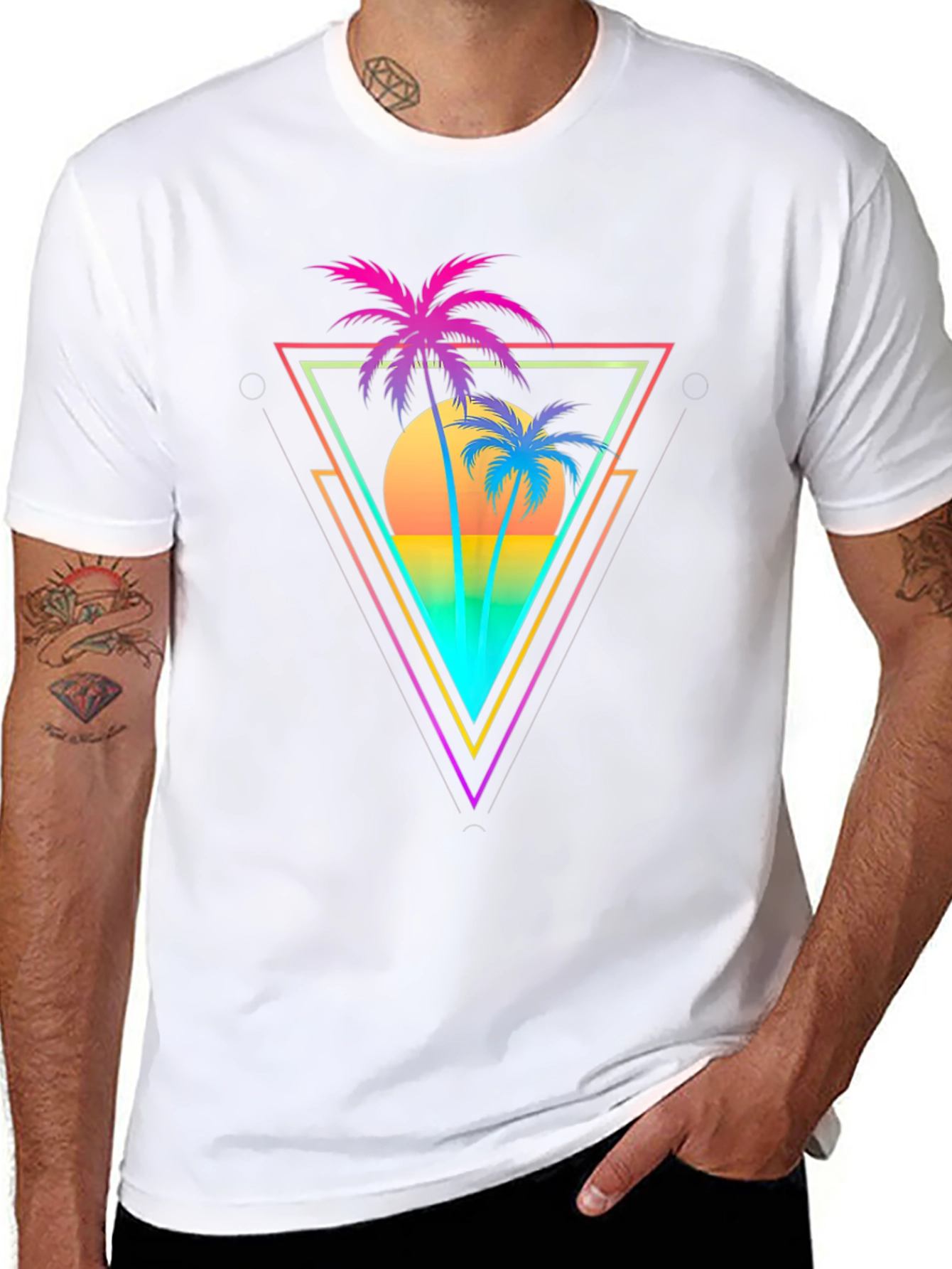 Retro Palm Tree Triangle Graphic T-Shirt