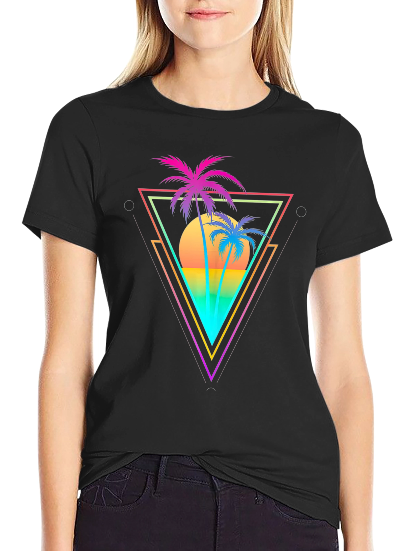 Retro Palm Tree Triangle Graphic T-Shirt