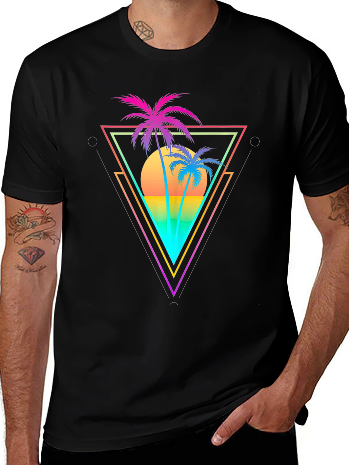 Retro Palm Tree Triangle Graphic T-Shirt