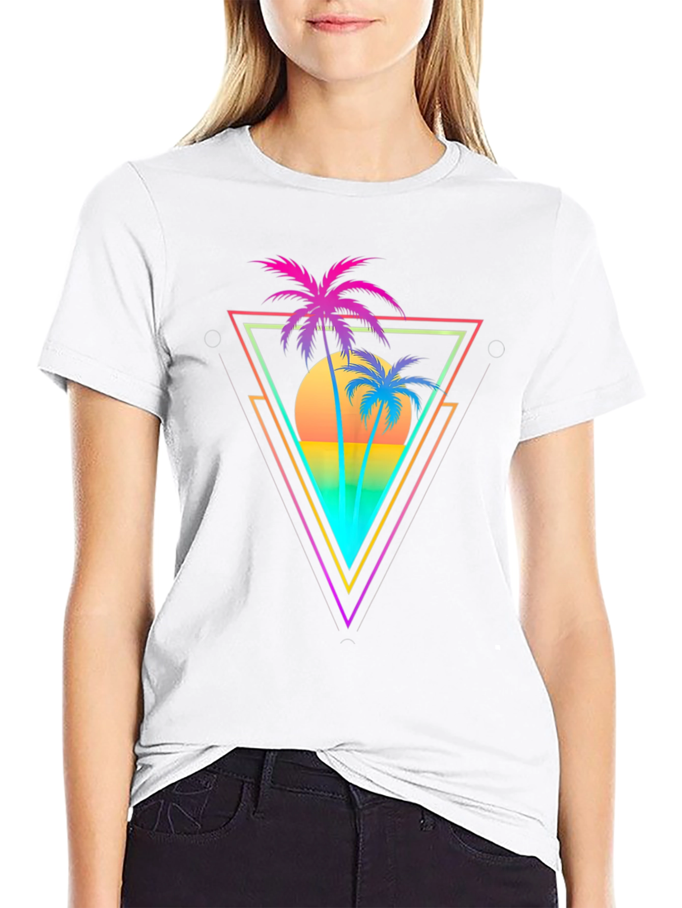 Retro Palm Tree Triangle Graphic T-Shirt