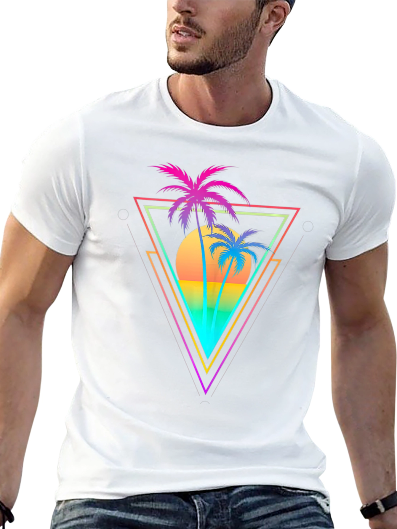 Retro Palm Tree Triangle Graphic T-Shirt