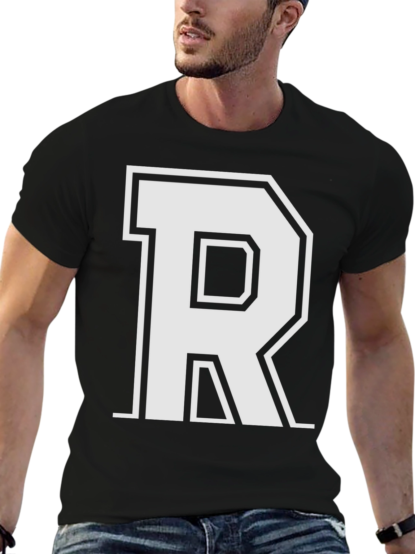 Varsity Style Letter R T-Shirt - Black