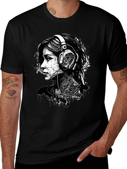 Urban Edge Graphic Tee - Woman with Headphones Design