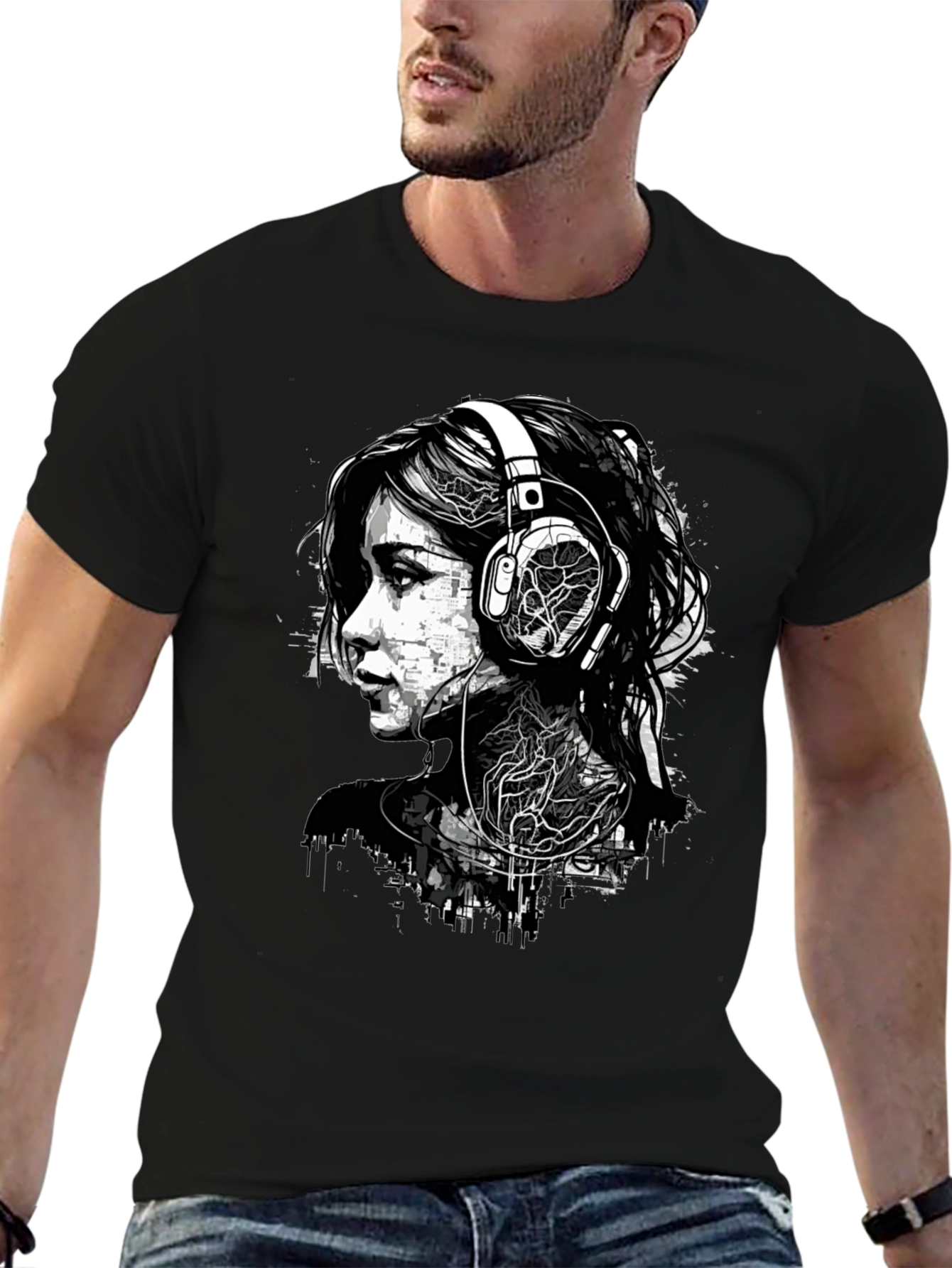 Urban Edge Graphic Tee - Woman with Headphones Design