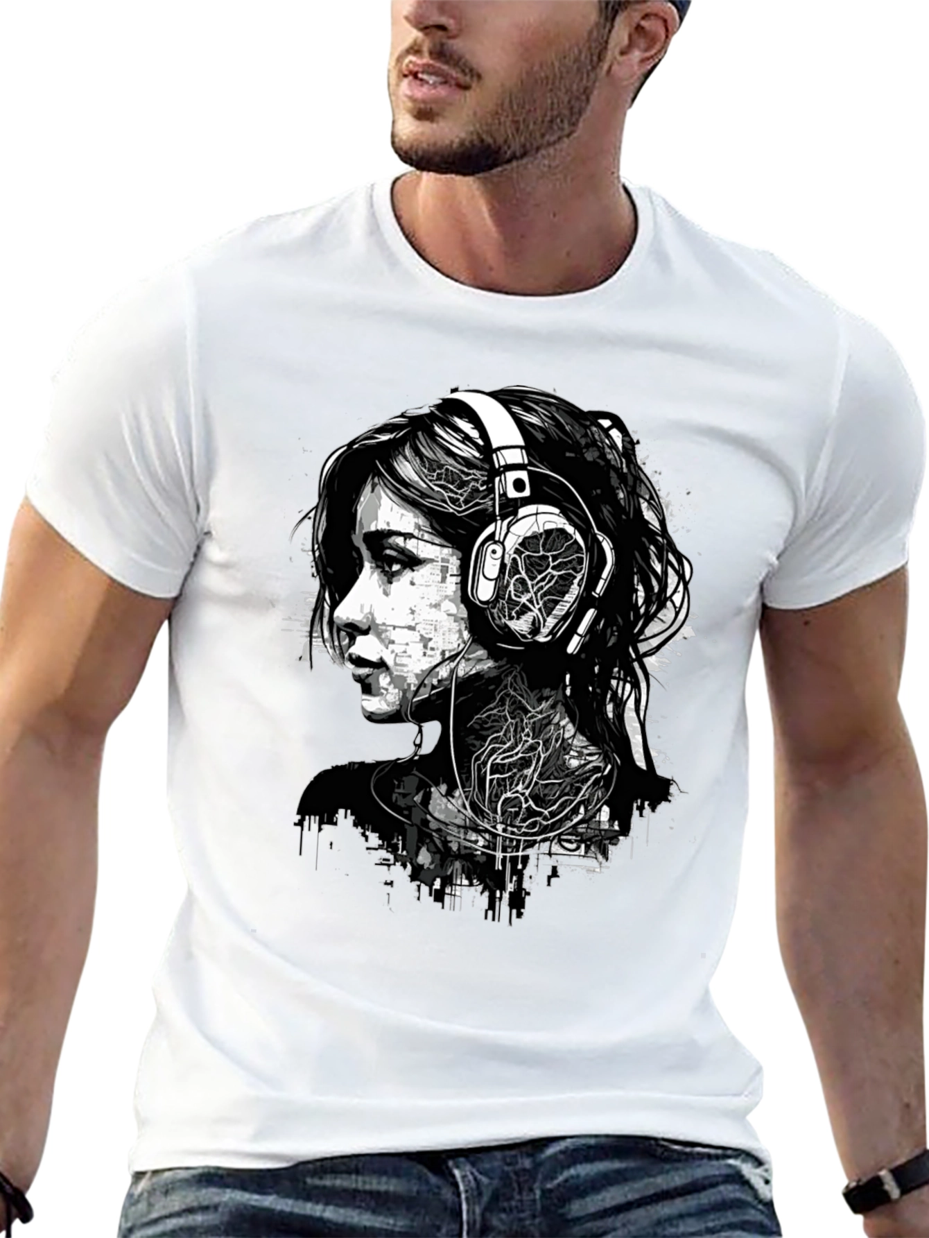 Urban Edge Graphic Tee - Woman with Headphones Design