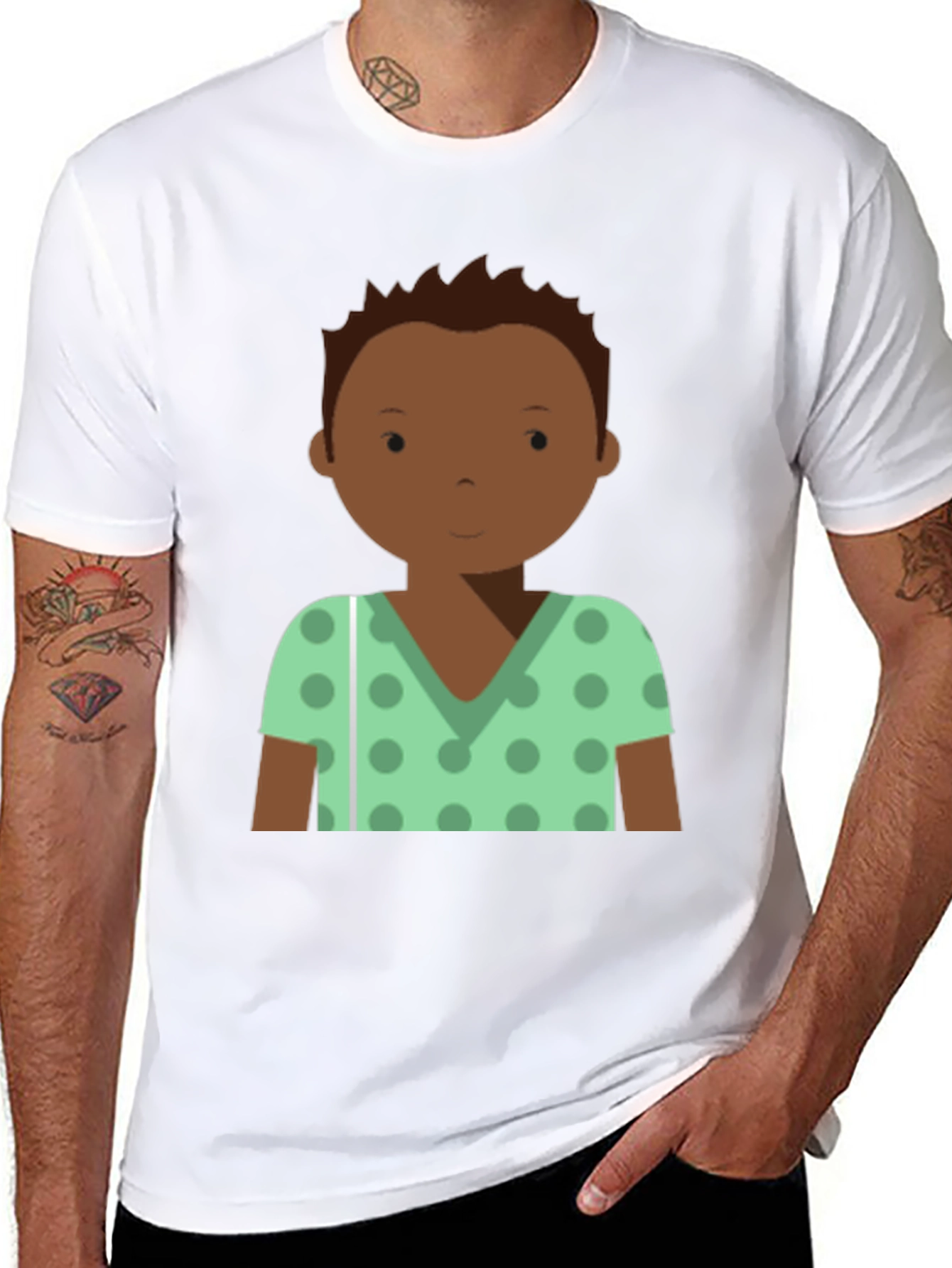 Cartoon Boy Graphic Tee - Soft Black T-Shirt