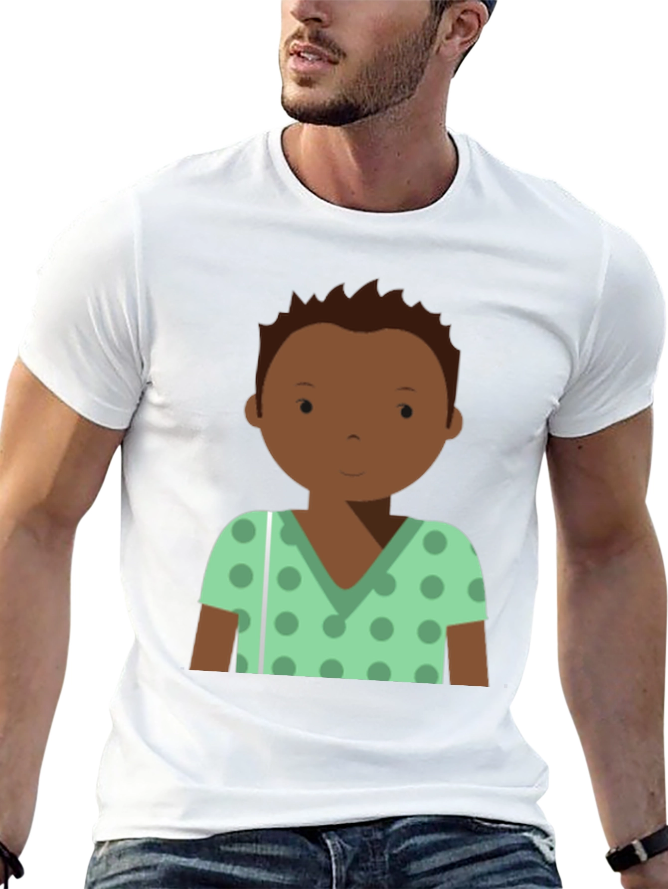 Cartoon Boy Graphic Tee - Soft Black T-Shirt
