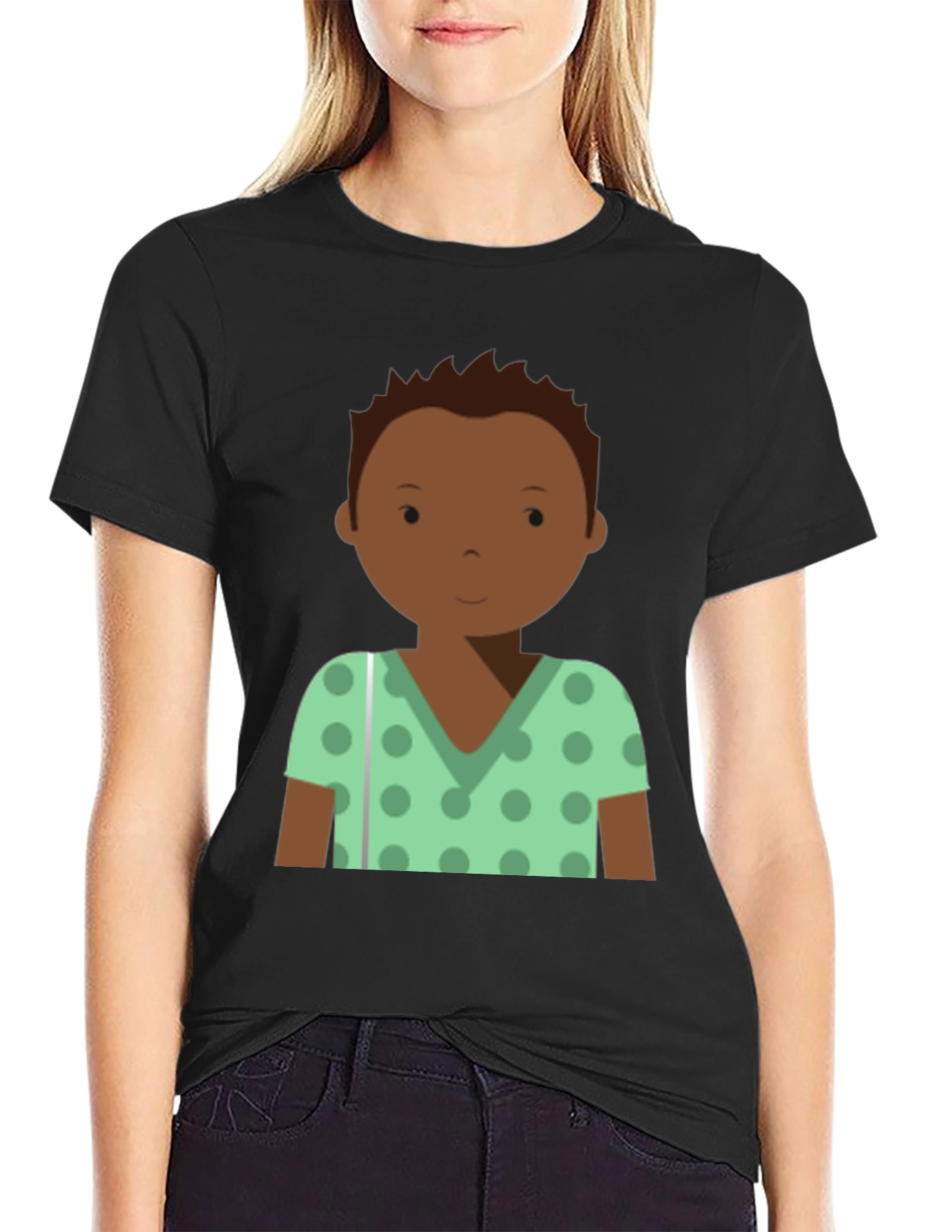Cartoon Boy Graphic Tee - Soft Black T-Shirt