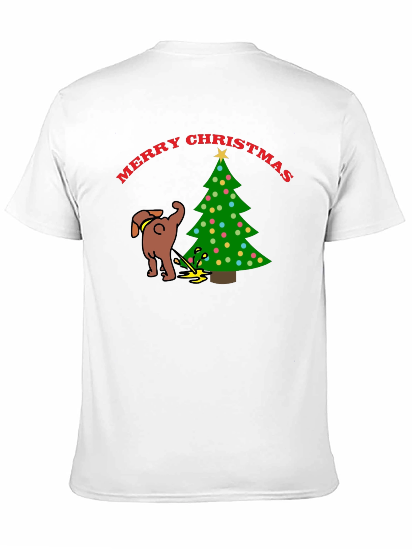 Merry Christmas Dog Peeing on Tree Black T-Shirt