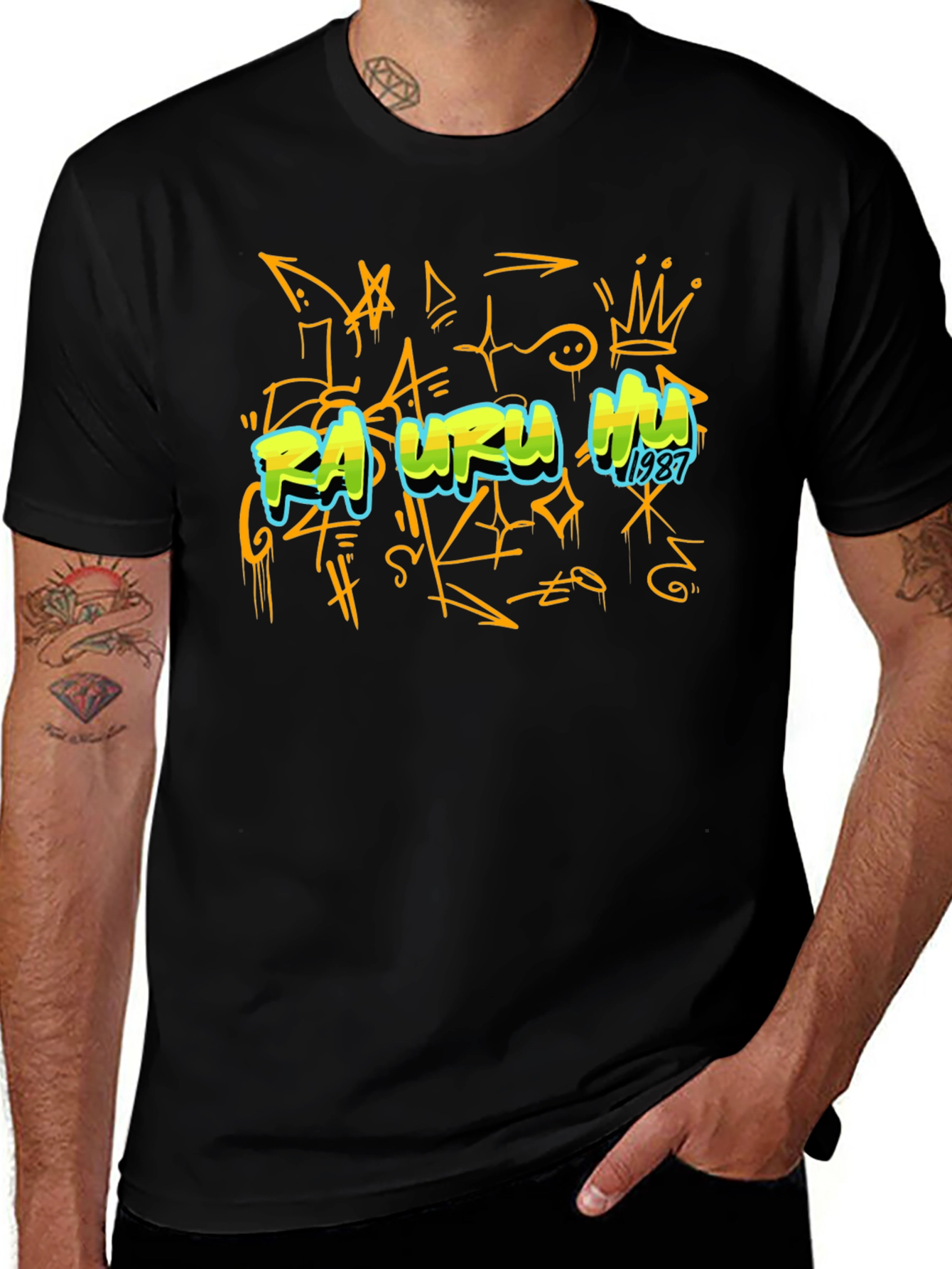 Graffiti Art Black T-Shirt - Rasuru Hu 1987